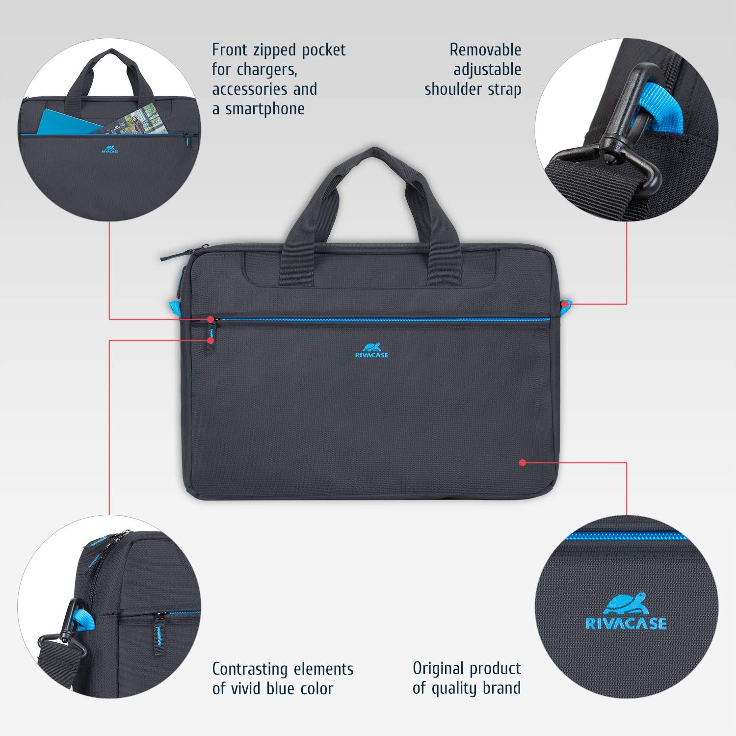 RIVACASE Tiergarten Laptoptasche 16 Zoll Schwarz