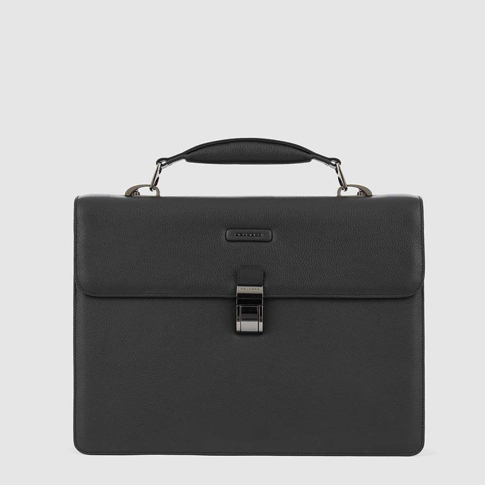 Piquadro Brief Aktenkoffer Leder 14 Zoll Schwarz Laptopfach