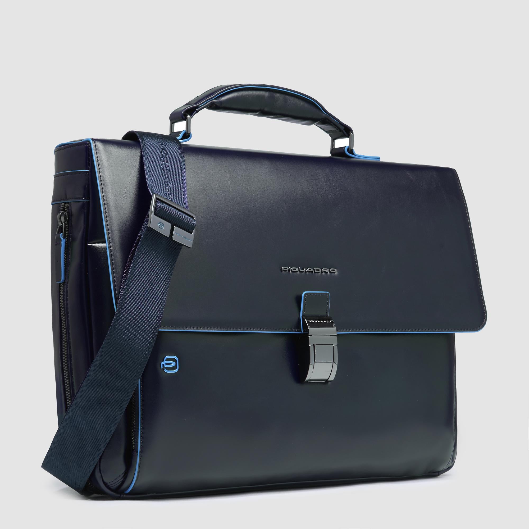 Piquadro Modus Aktentasche Leder 15,6 Zoll Blau erweiterbar