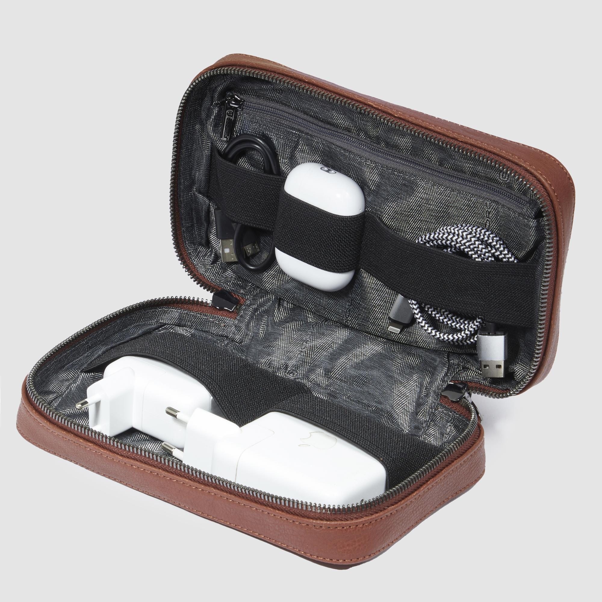 Piquadro Black Square Kabel Etui Braun Leder Organizer