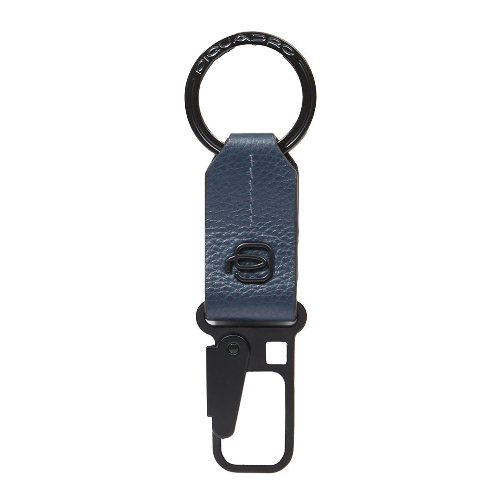 Piquadro Blue Square Schlüsselanhänger Leder Schwarz Karabiner