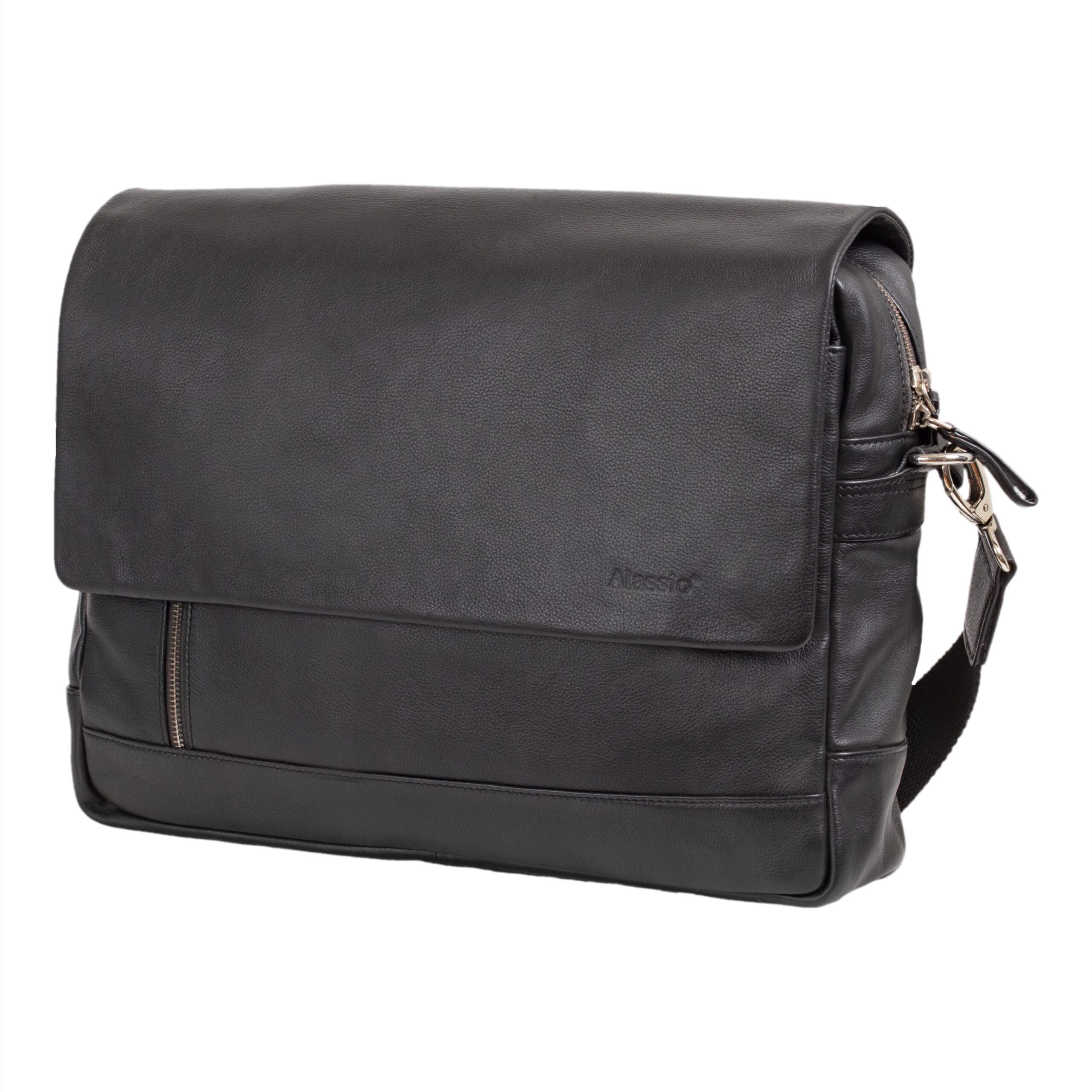 Lightpak Oro Schultertasche schwarz Leder Laptopfach