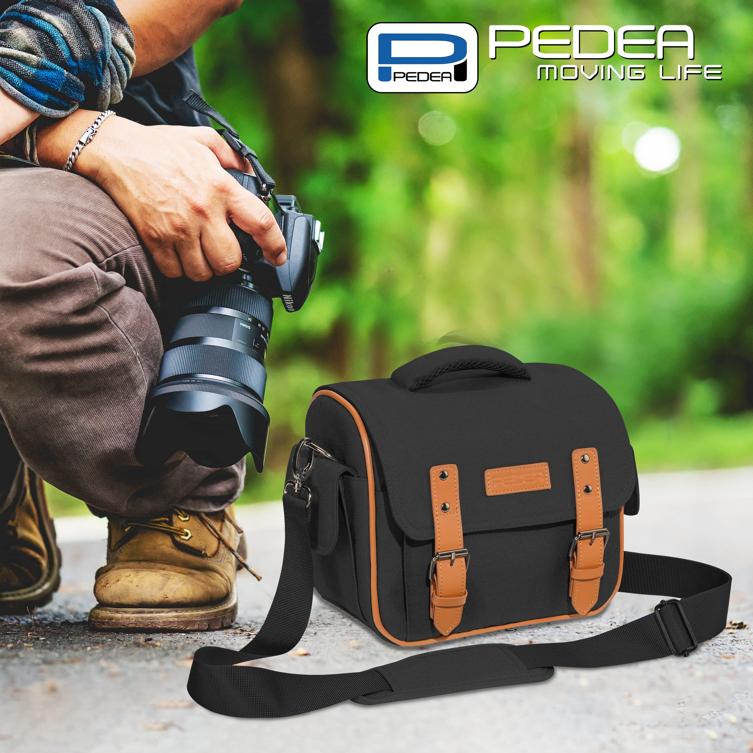 Pedea Vintage Kameratasche XL Schwarz DSLR Systemkamera Tasche