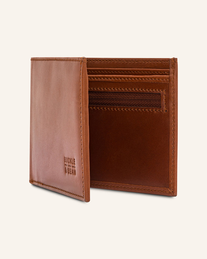 Buckle & Seam Bill Geldbörse Leder Schwarz mit Münzfach