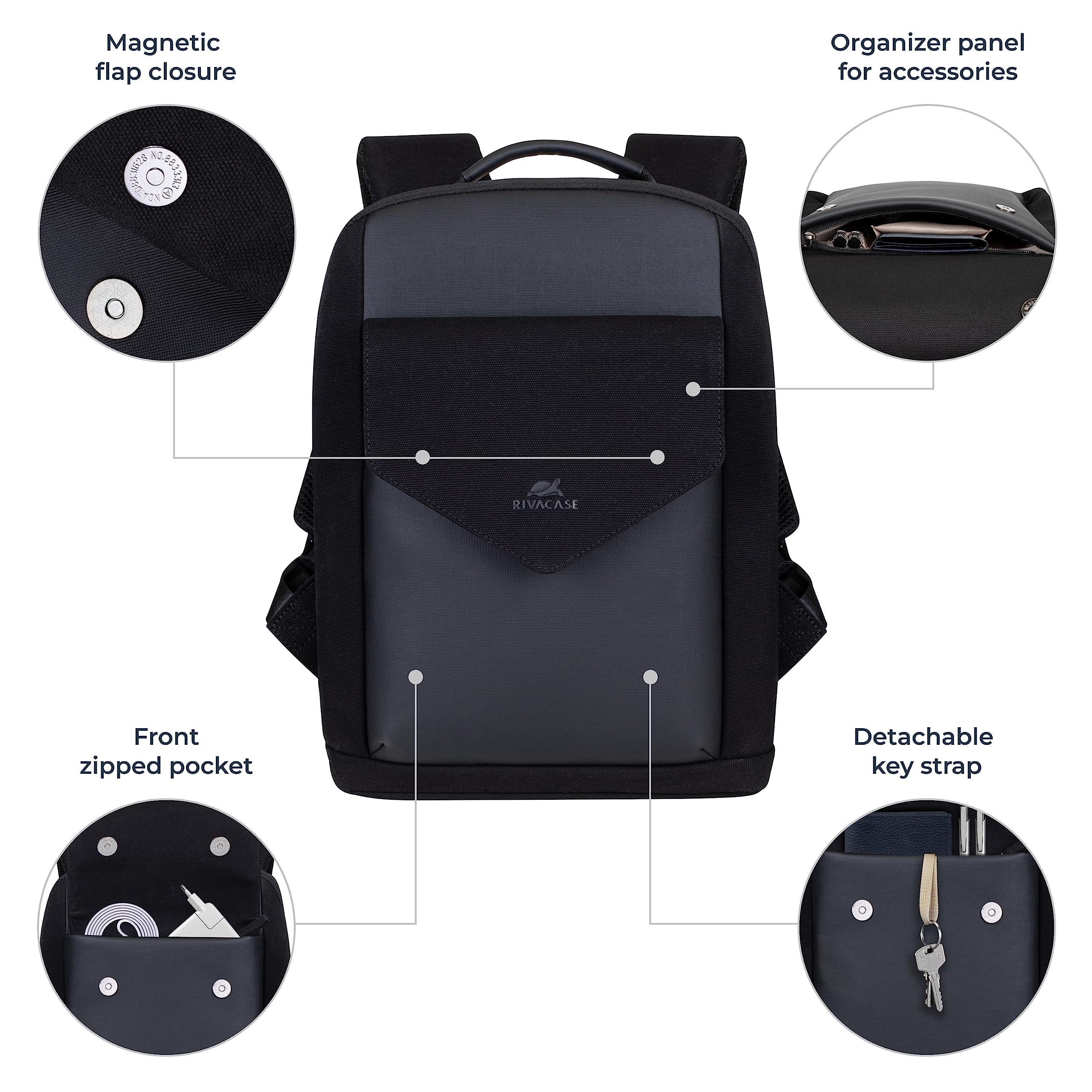 RIVACASE Agora 13,3 Laptoprucksack schwarz Kunstleder Canvas