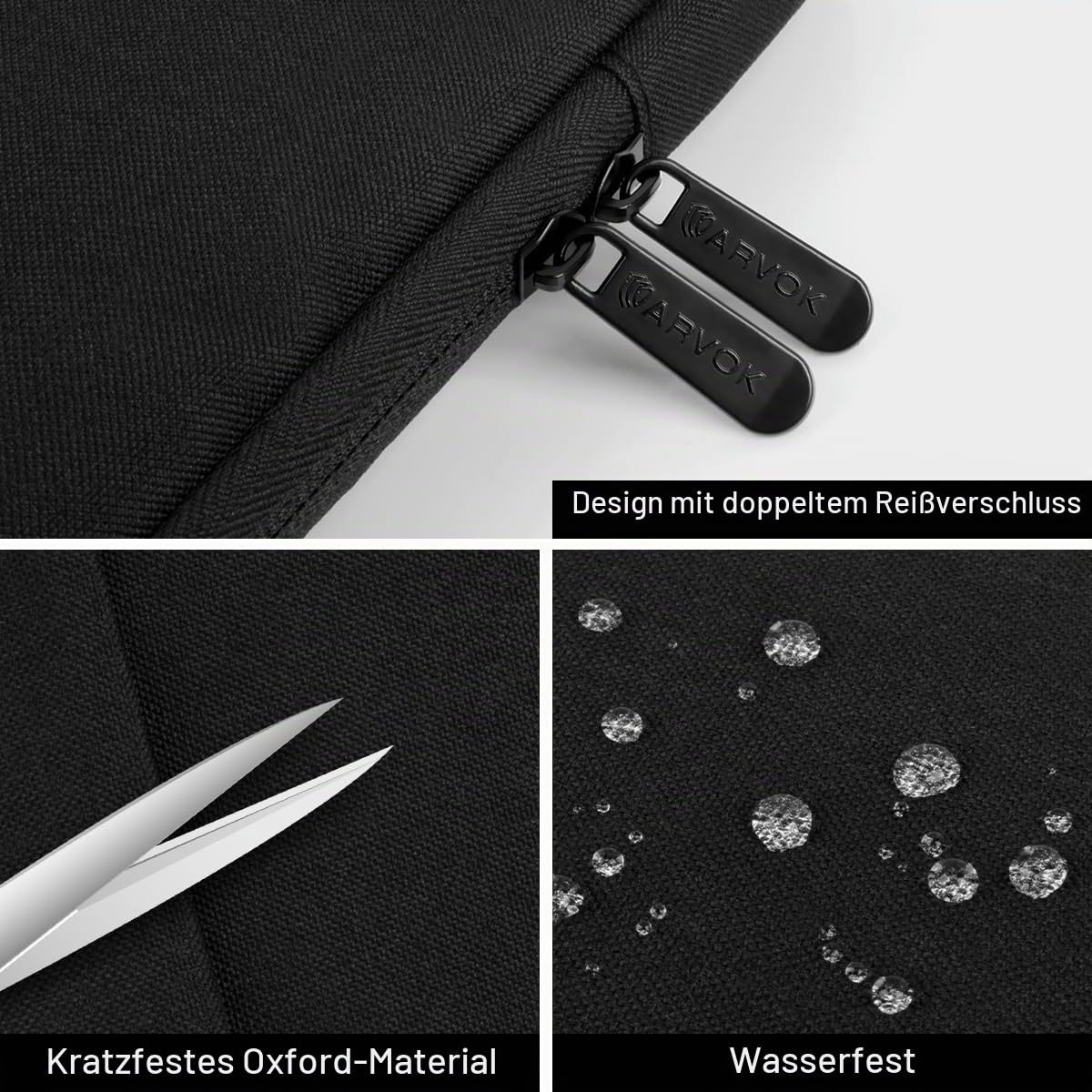 ARVOK Basic Laptophülle 15-15,6 Zoll Schwarz wasserabweisend