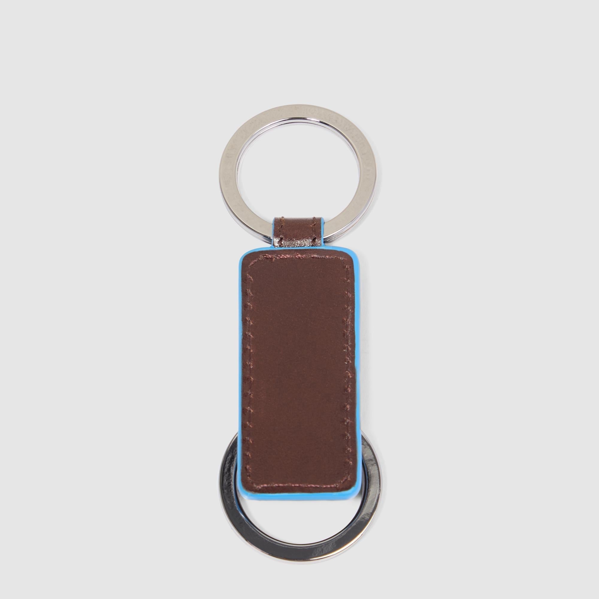 Piquadro Blue Square PCMET Lederschlüsselanhänger Blau Doppelring