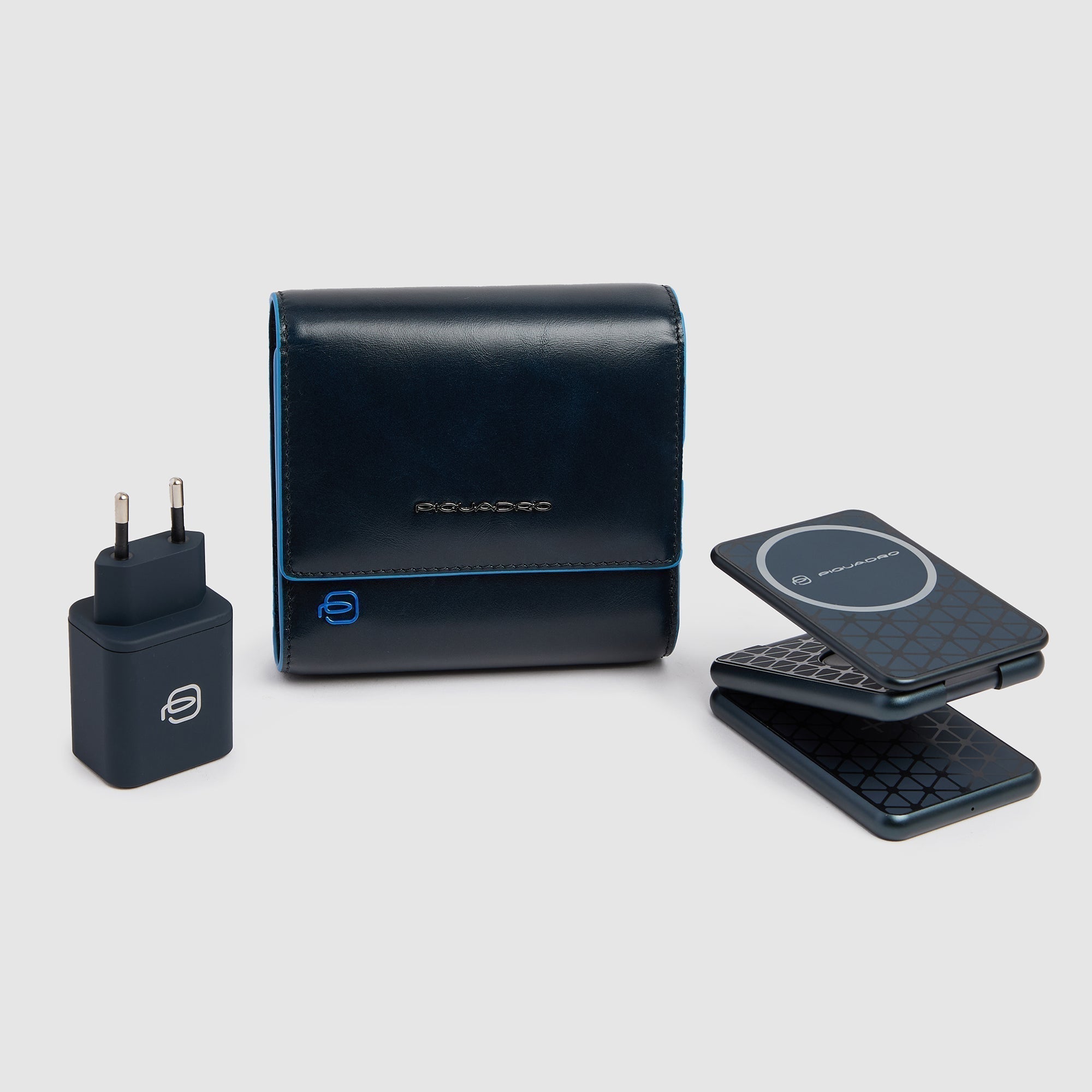 Piquadro BagMotic 3in1 15W Etui blau Leder mit Ladegerät