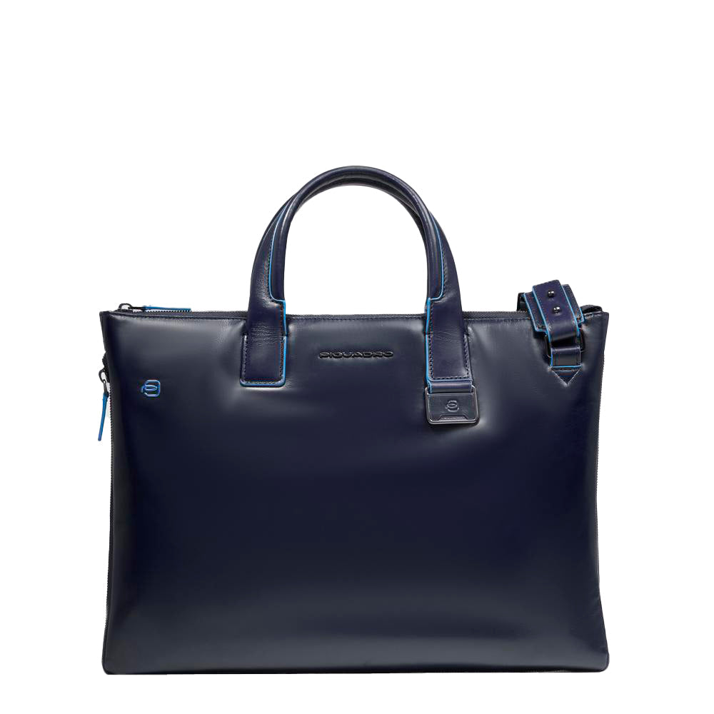Piquadro Modus Laptoptasche 15,6 Zoll Leder Schwarz Erweiterbar