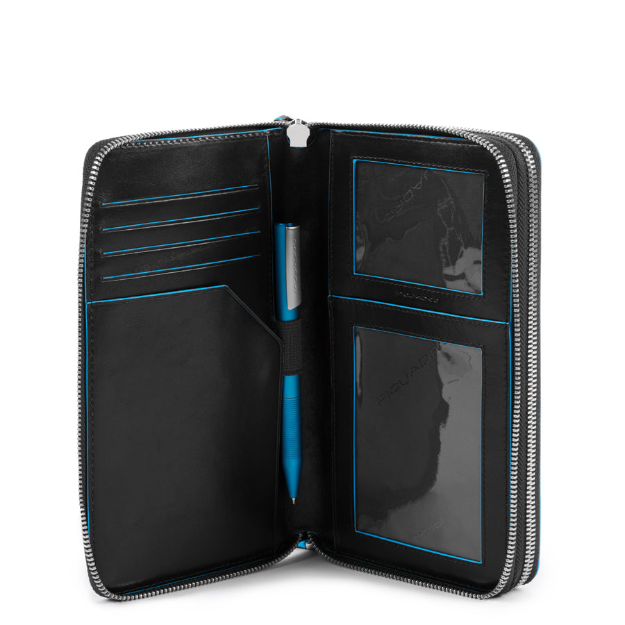 Piquadro Blue Square Reiseetui Leder Griff Schwarz RFID