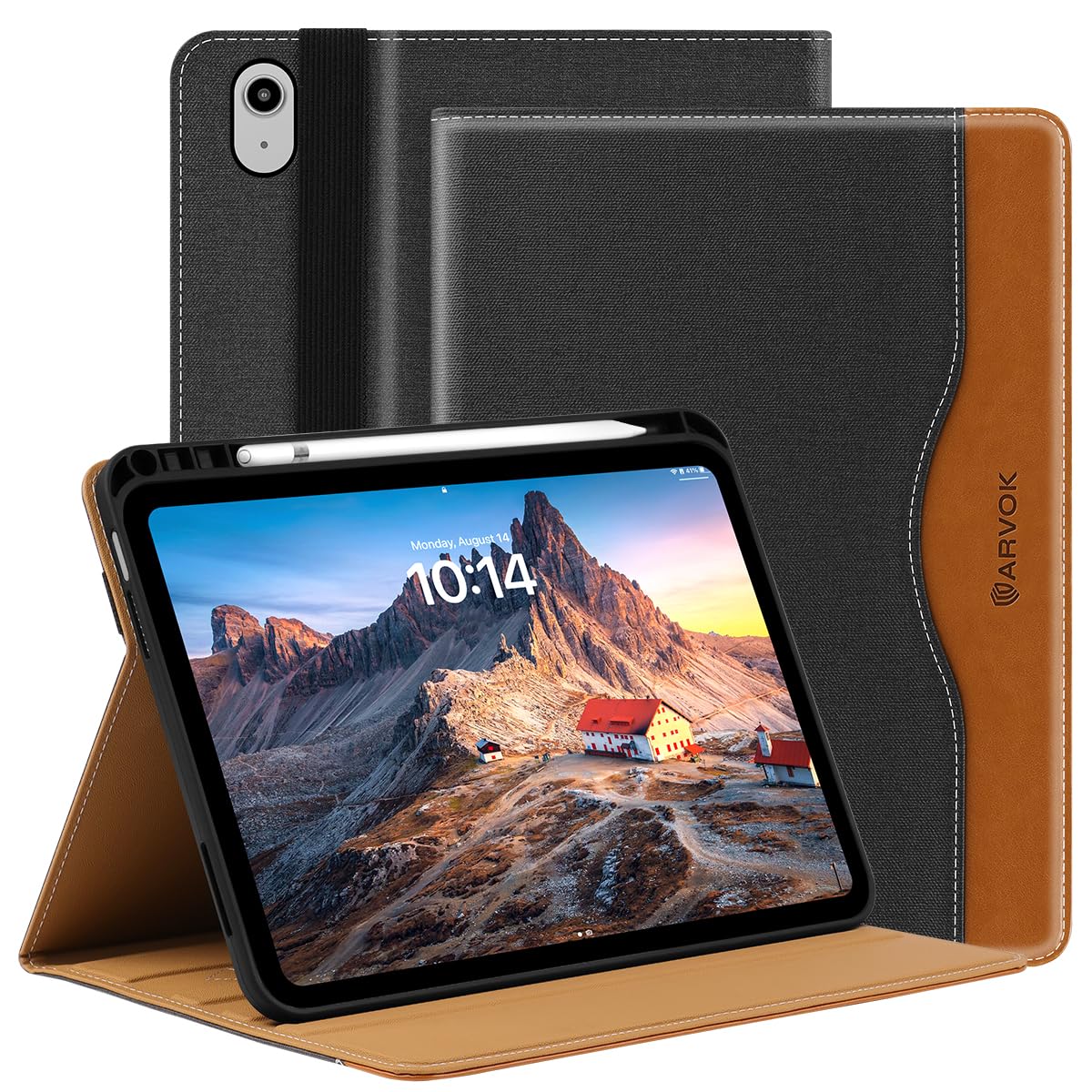 ARVOK Basic iPad Hülle 10,9 Zoll Grau-Braun mit Stifthalter