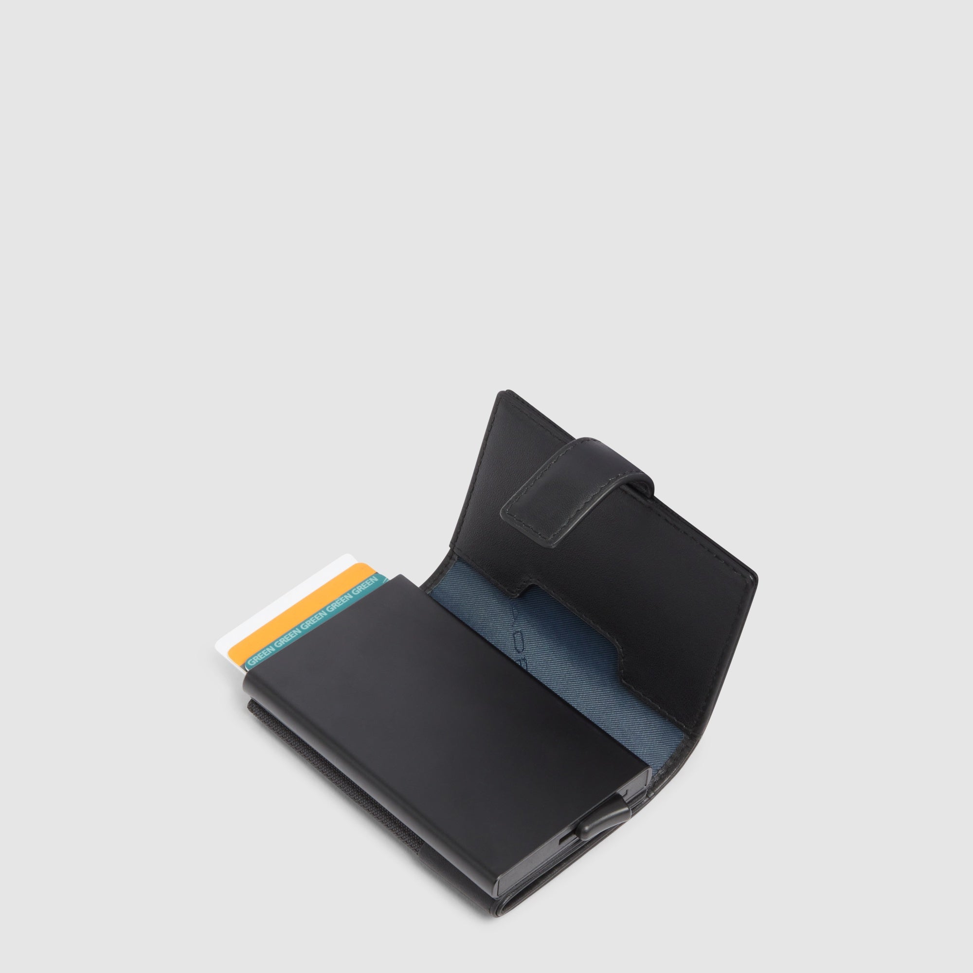 Piquadro Black Square Kartenetui automatisch Schwarz Leder