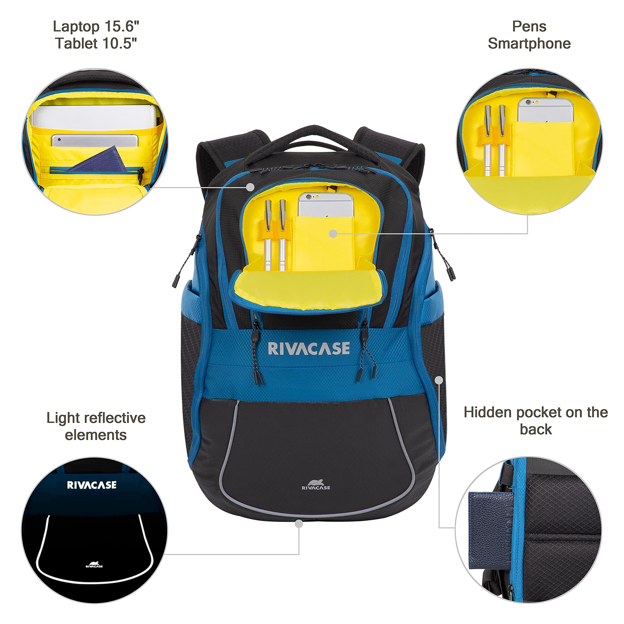Rivacase Ipanema Rucksack 15,6 Zoll blau reflektierend