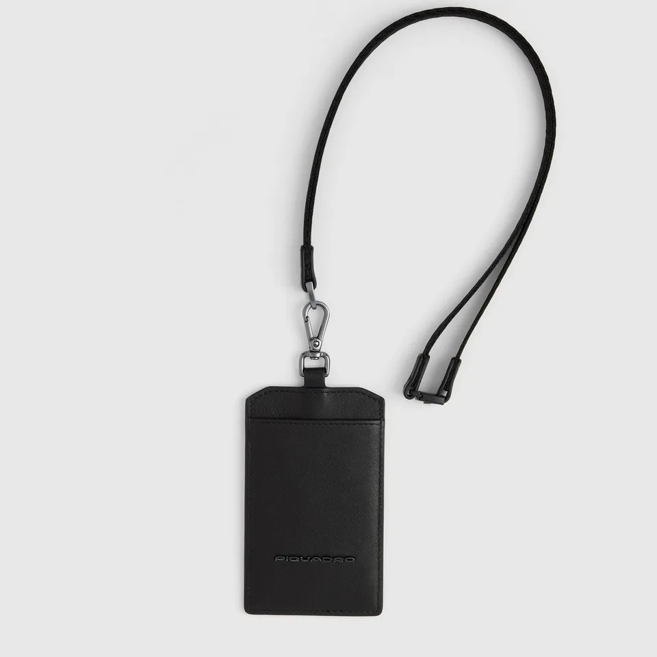 Piquadro Blue Square Ausweishalter Leder schwarz Karabiner