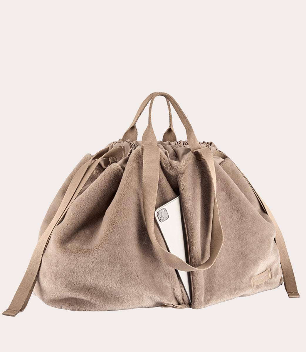 Tucano Carry Fur Large Weekender Hellbraun Kunstfell