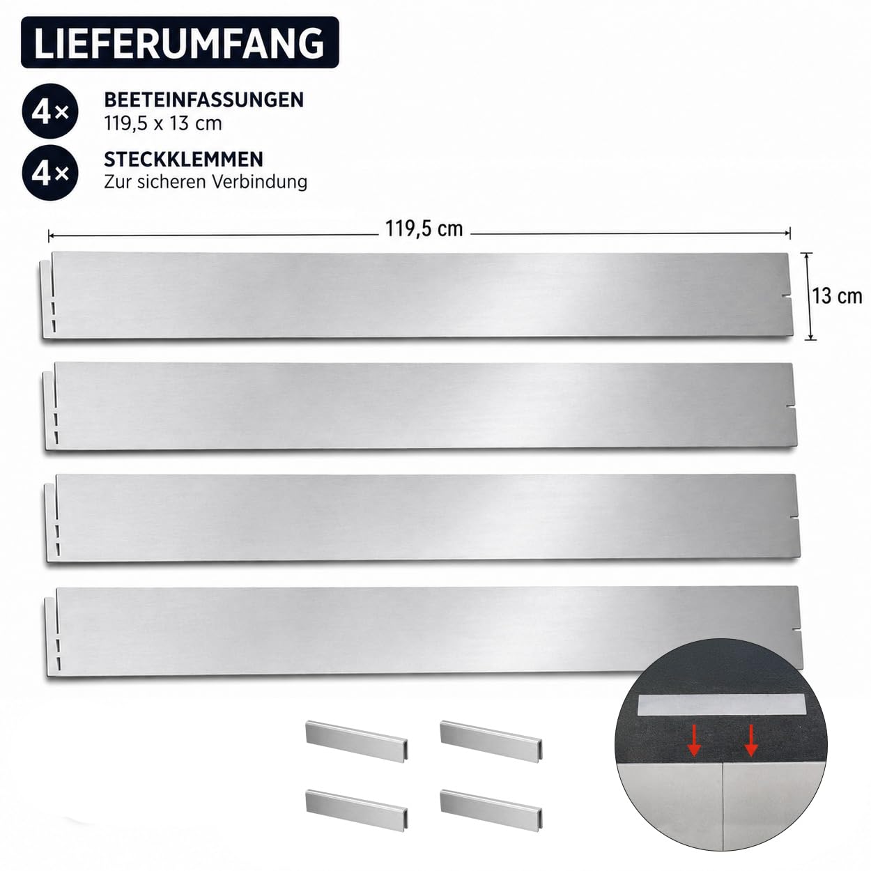 Gardenline Rasenkanten 4 Stück Metall verzinkt 119,5x13 cm