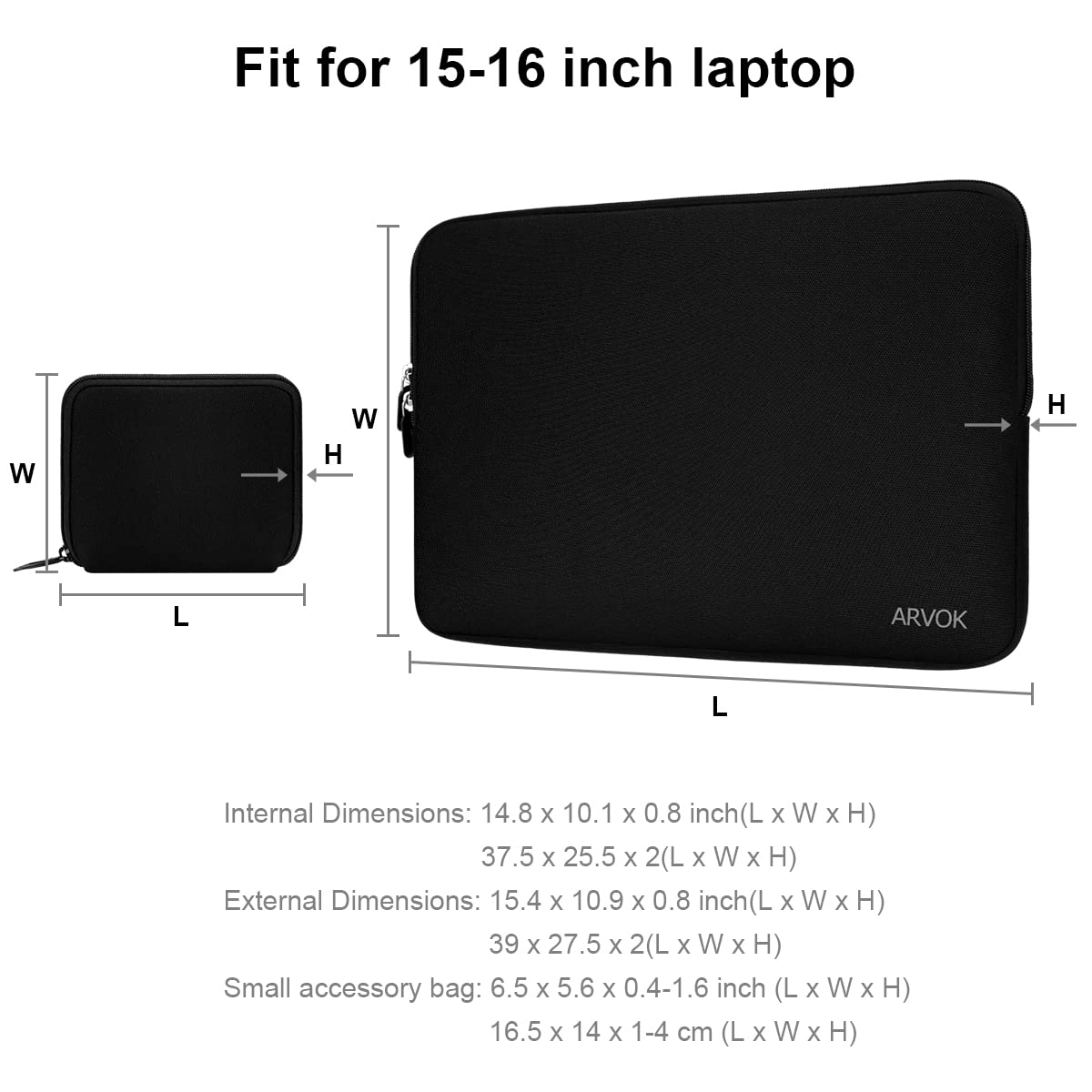 ARVOK Business Laptop Sleeve 15,6 Zoll Schwarz Canvas Tasche