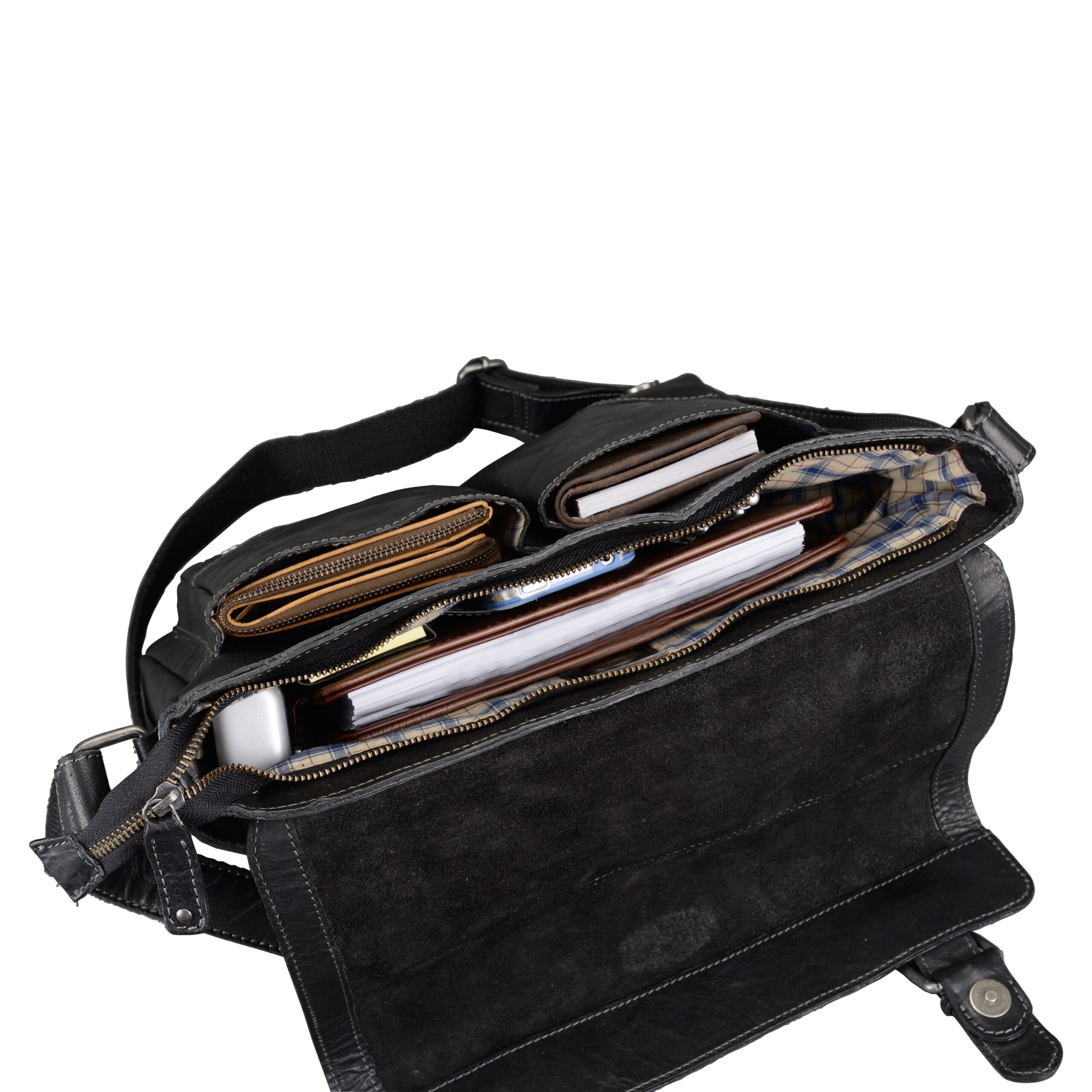 Lightpak BAGGIE BAG L Umhängetasche Schwarz Leder 15 Zoll