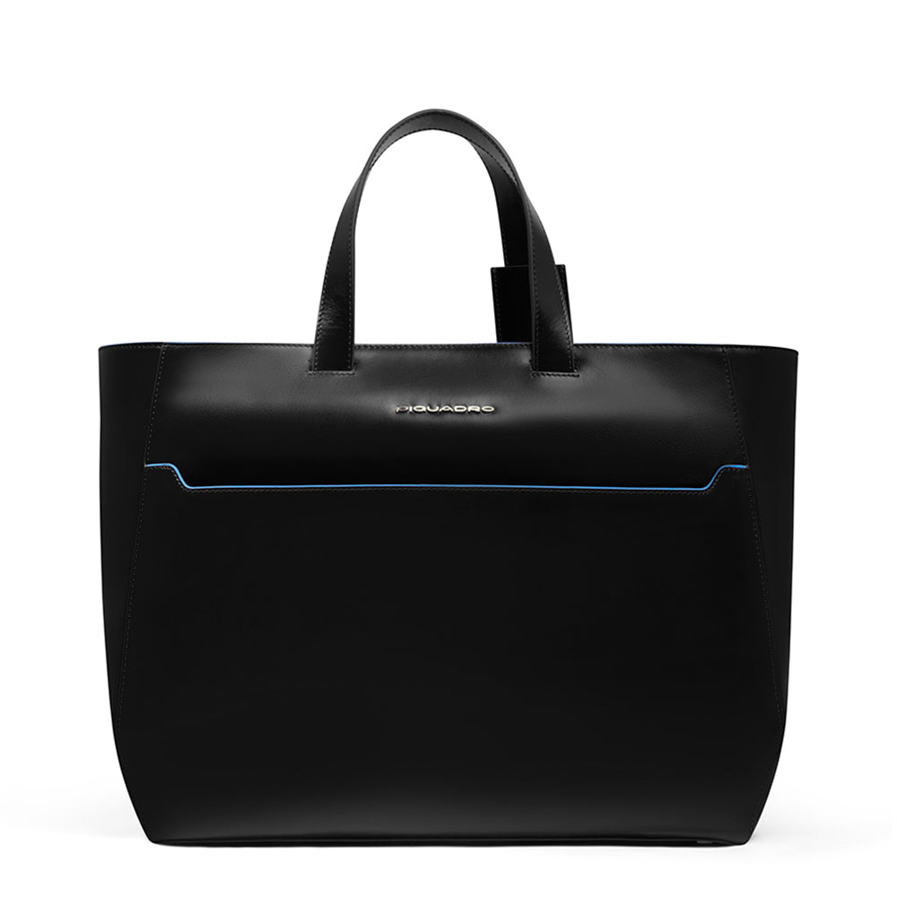 Piquadro Black Square Tote Laptoptasche 15,6 Zoll Leder schwarz