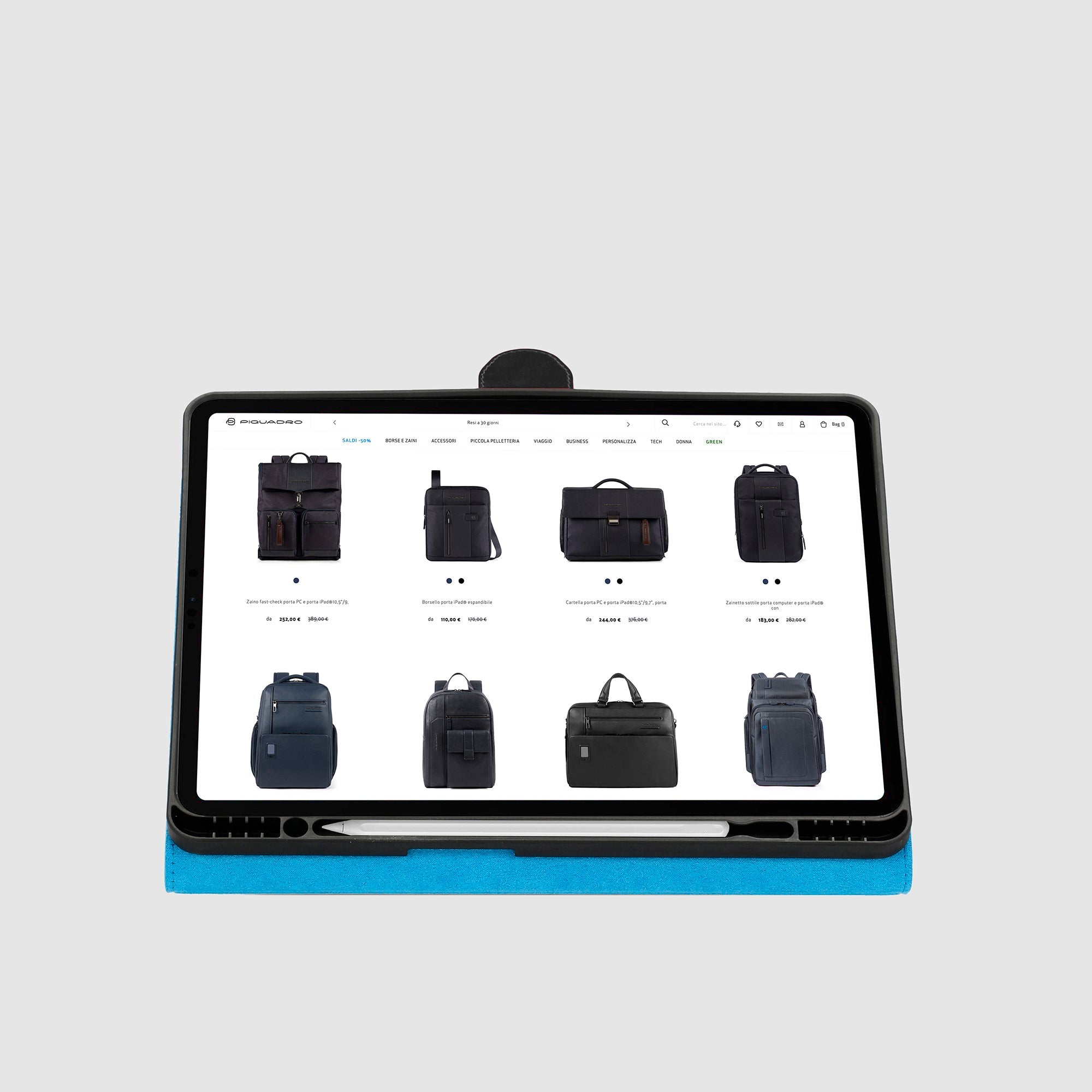Piquadro Connequ iPad Hülle Leder 13 Zoll Air Schwarz