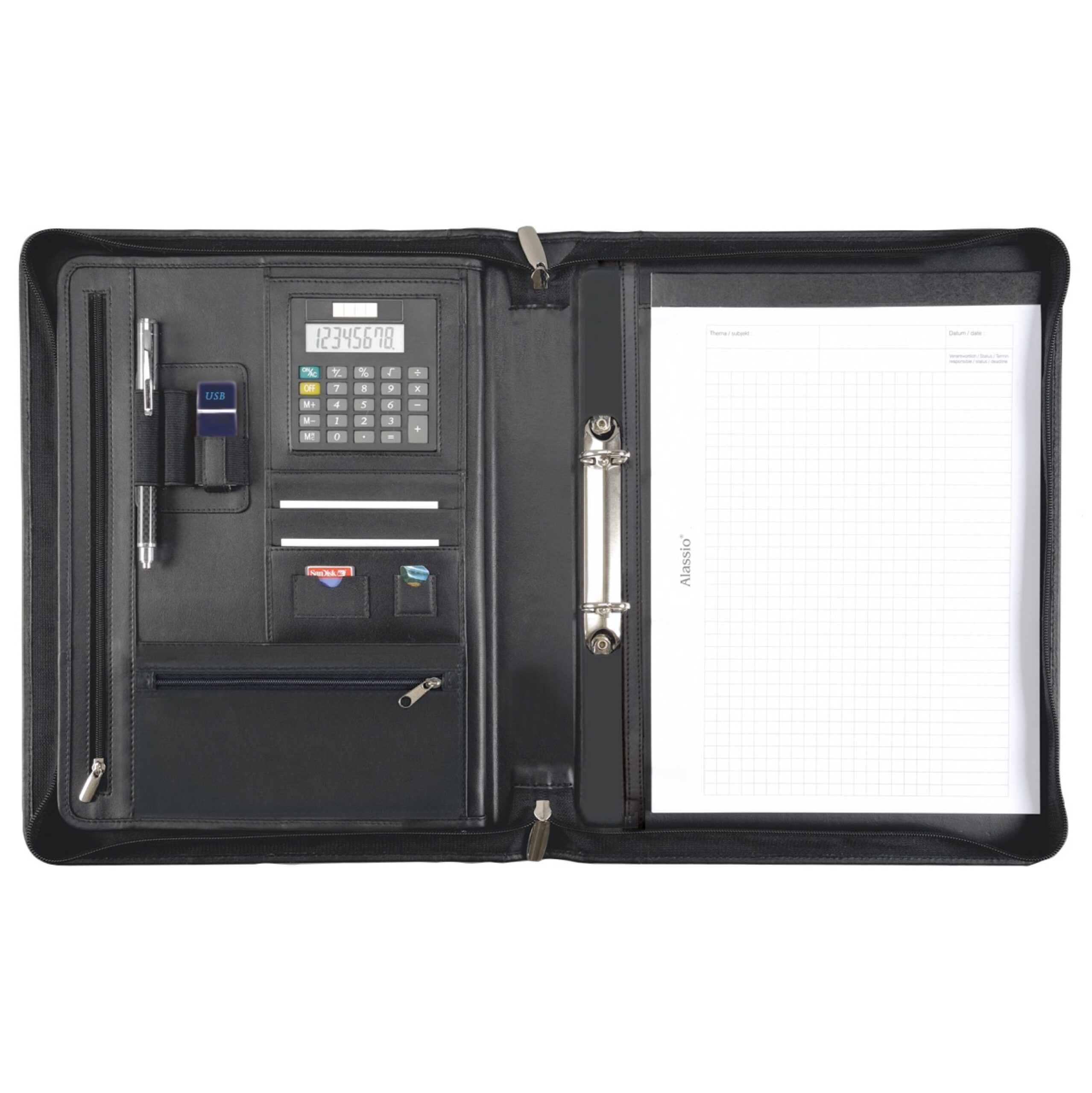 Lightpak Carpo Ringbuchmappe A4 schwarz Nappaleder