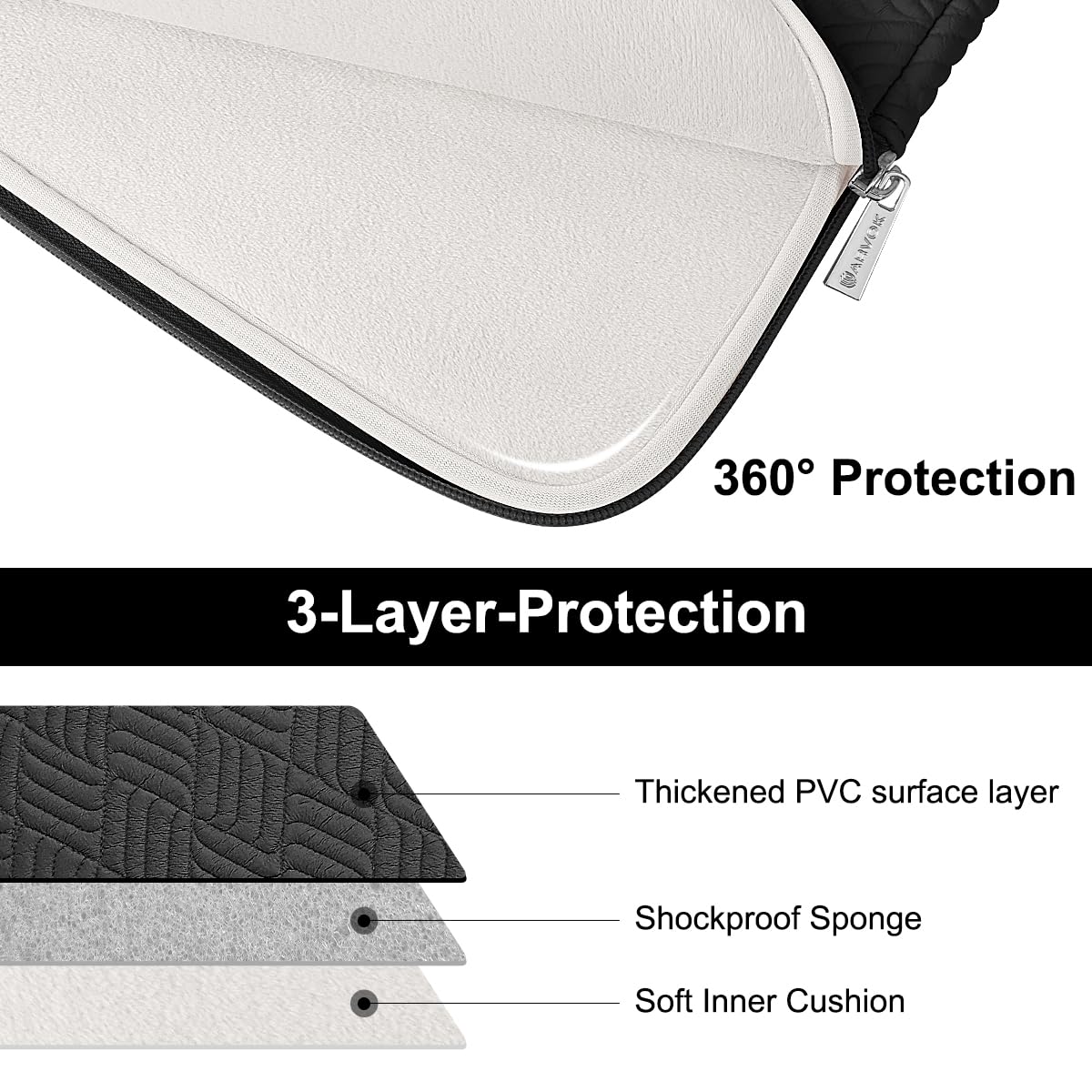 ARVOK Business Laptop Sleeve 13,3 Zoll Schwarz wasserabweisend