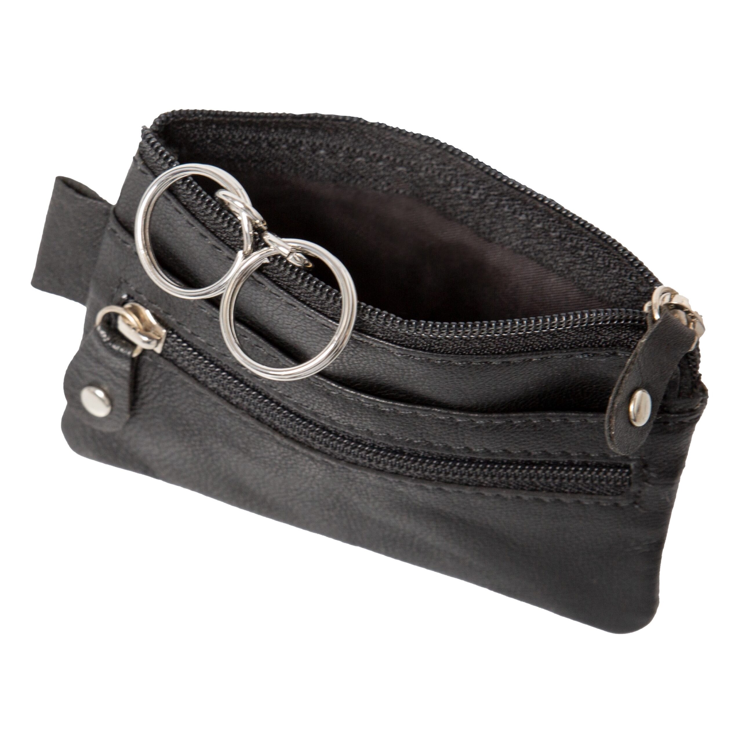Lightpak Schlüsseletui Leder schwarz Reißverschluss 7,5x10cm