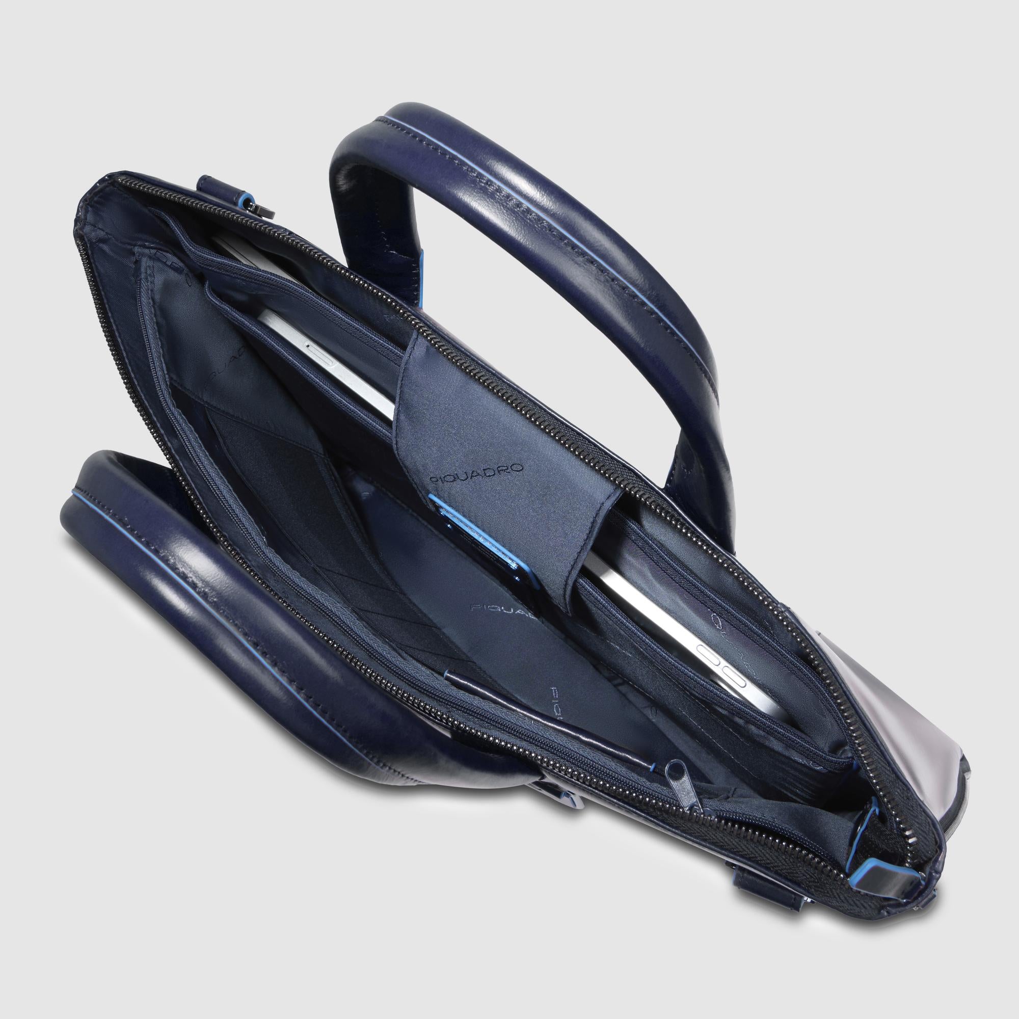 Piquadro Modus Laptoptasche 15,6 Zoll Leder Schwarz Erweiterbar