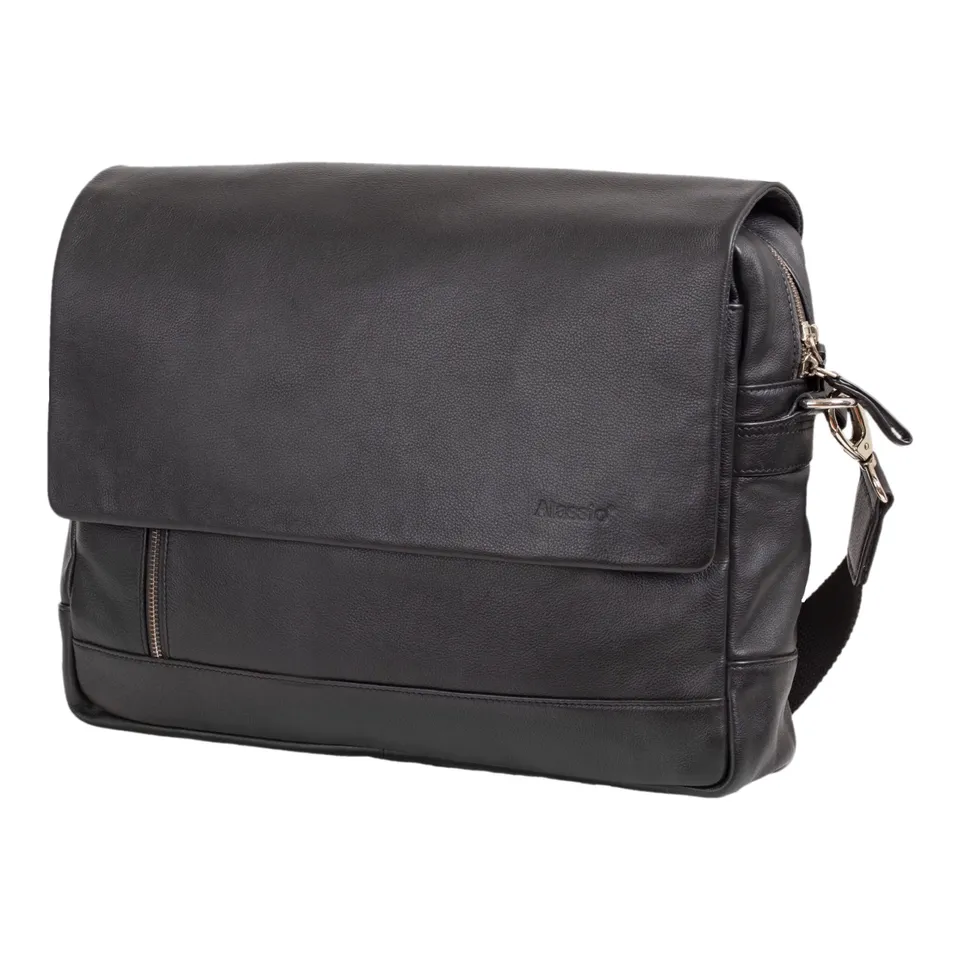 Lightpak Oro Schultertasche schwarz Leder Laptopfach