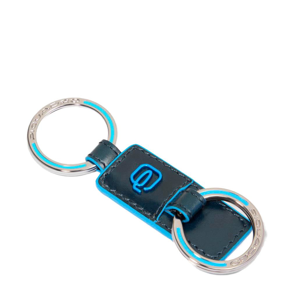 Piquadro Blue Square PCMET Lederschlüsselanhänger Blau Doppelring