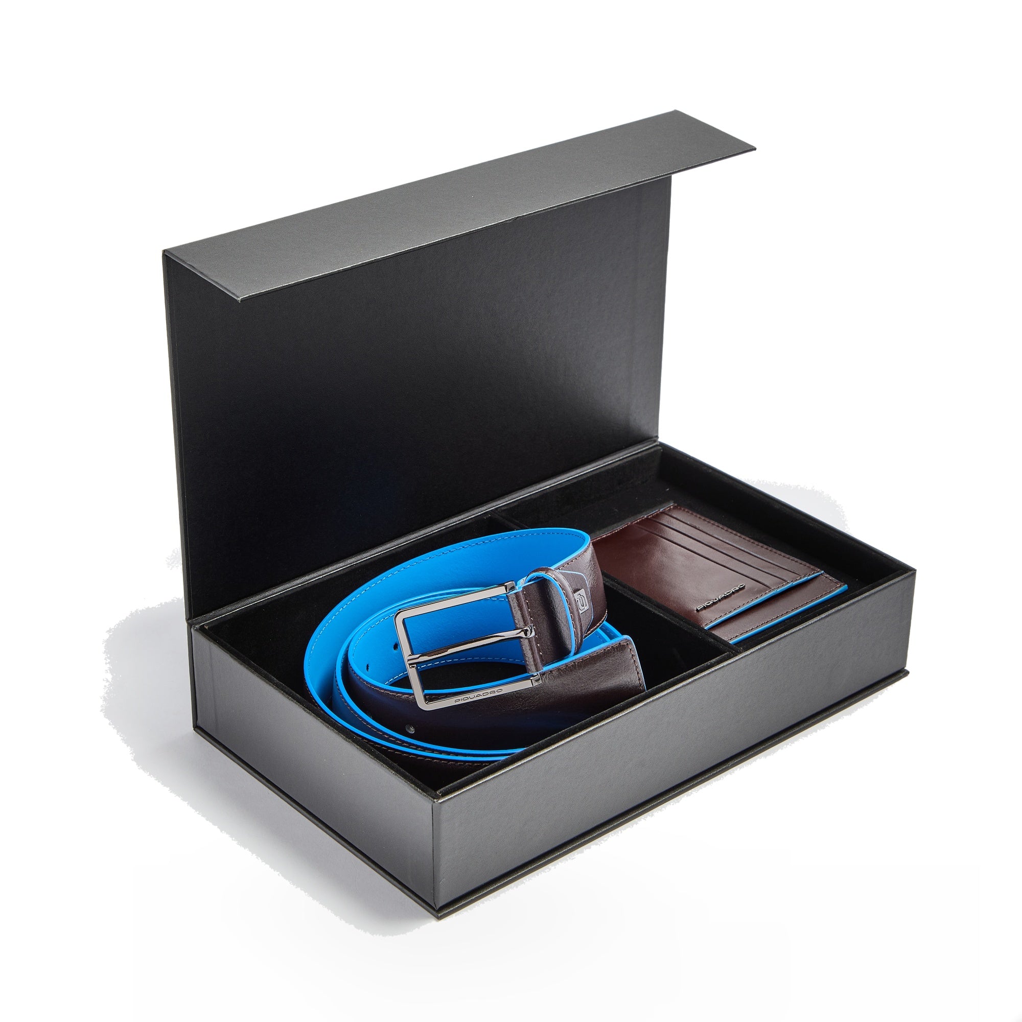 Piquadro Brief Geschenkset Gürtel Kartenetui BLU2 Leder