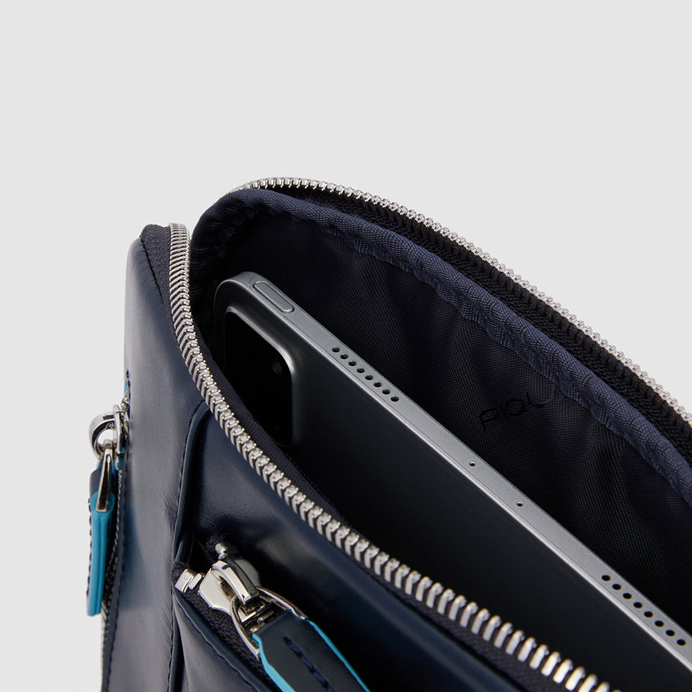 Piquadro Blue Square Borsello iPad Umhängetasche Blau Leder