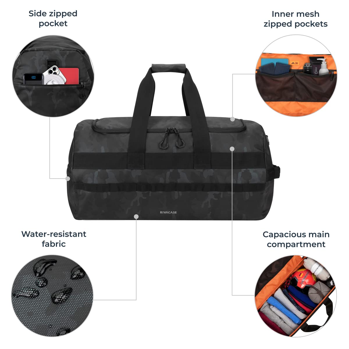 RIVACASE Mercantour Sporttasche 60L Tarnfarben wasserabweisend