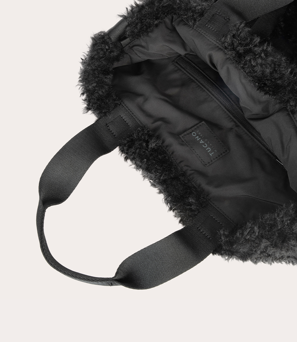 Tucano Cage Tote Tasche Kunstfell Schwarz Laptop