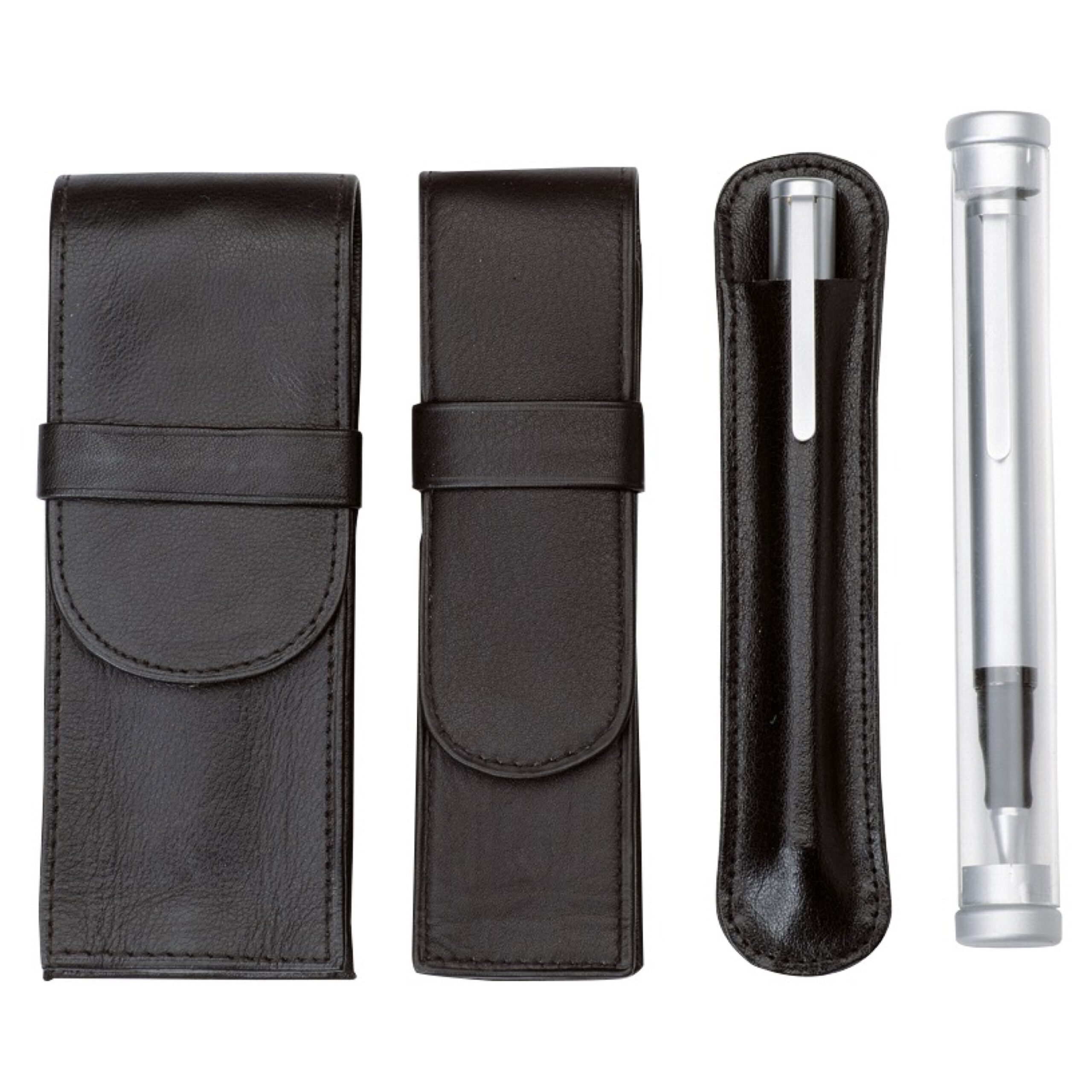 Lightpak Schreibgeräteetuis Stifteetui Leder schwarz für 3 Stifte