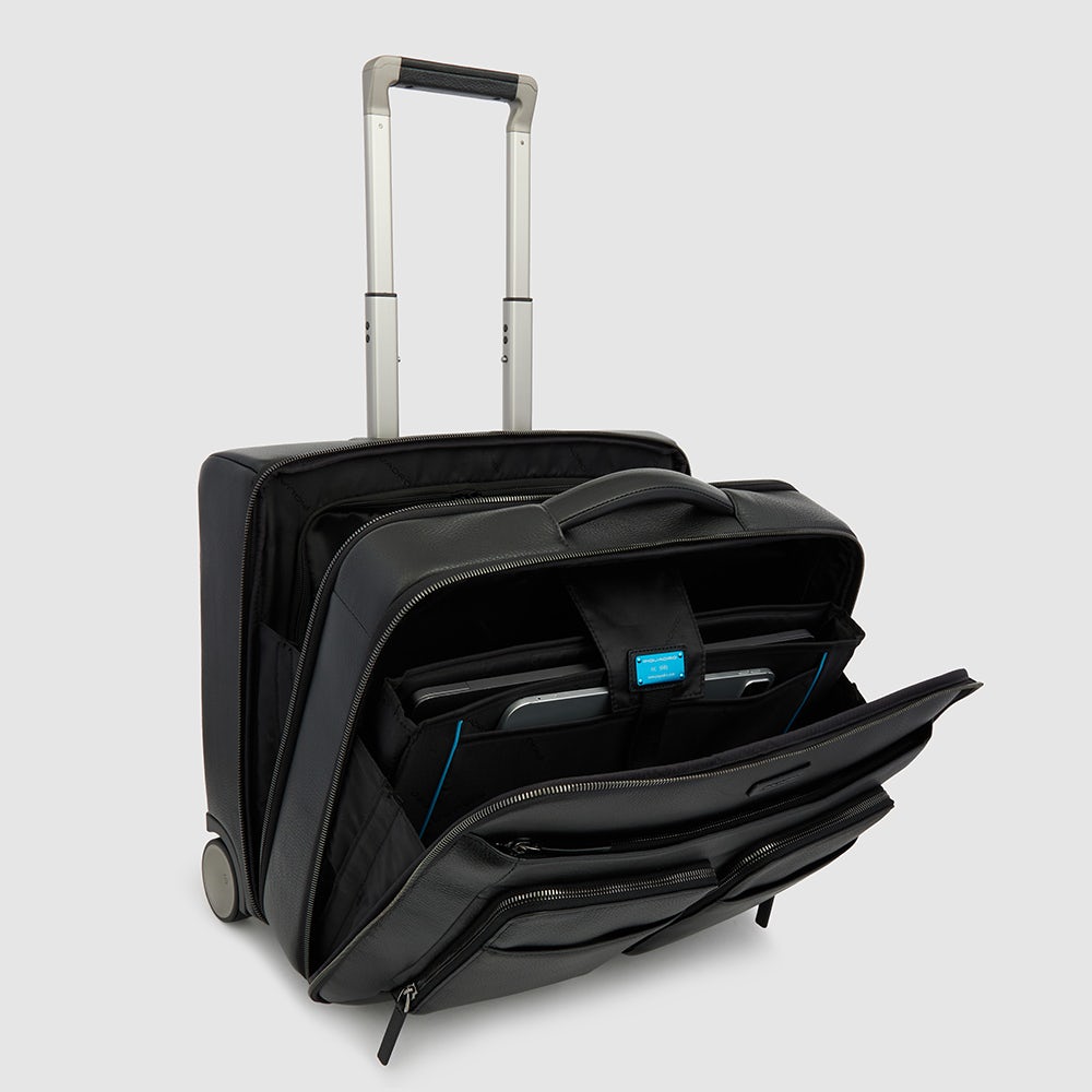 Piquadro PQLP Piloten Trolley 15,6 Zoll Schwarz Leder