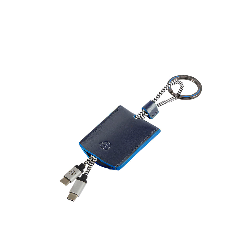 Piquadro Blue Square Schlüsselanhänger Leder USB-C Braun