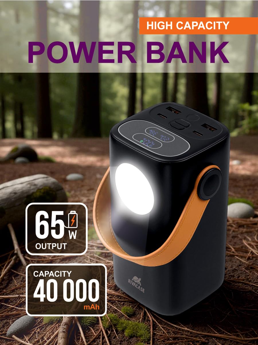 RIVACASE Turbo VA1085 Powerbank 40000 mAh 65W Campinglampe