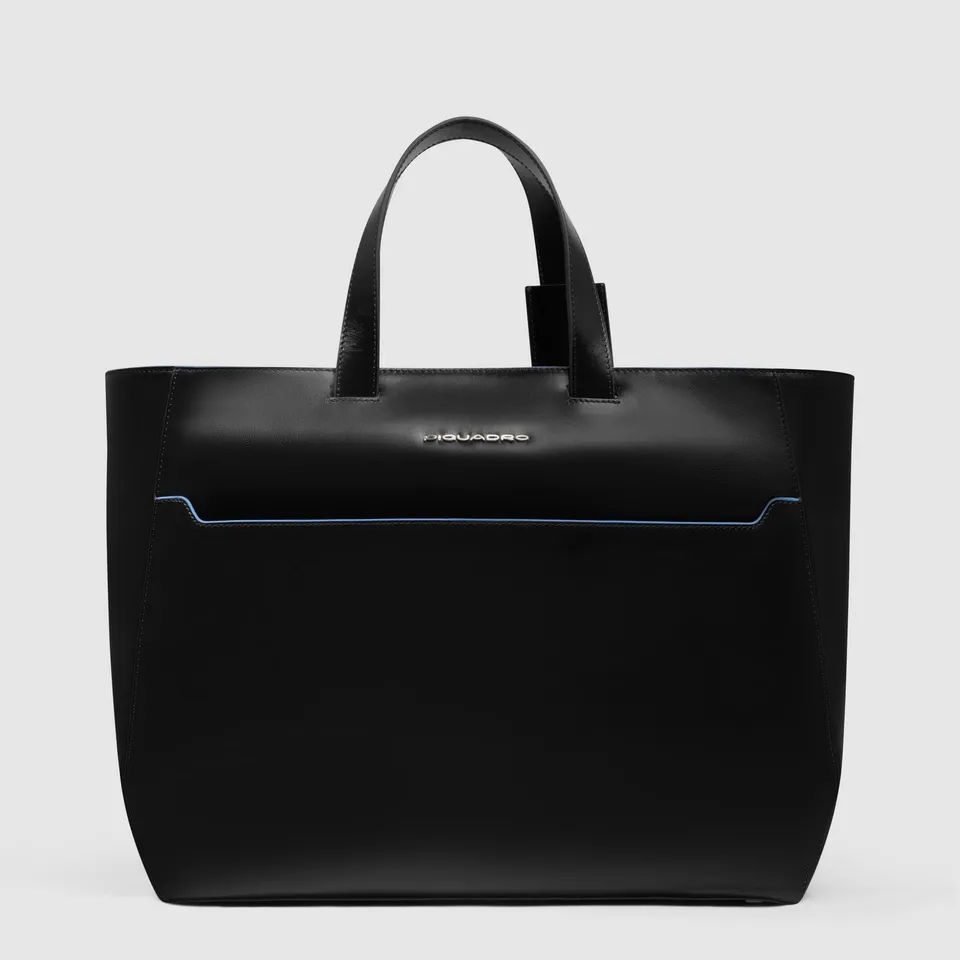 Piquadro Black Square Tote Laptoptasche 15,6 Zoll Leder schwarz