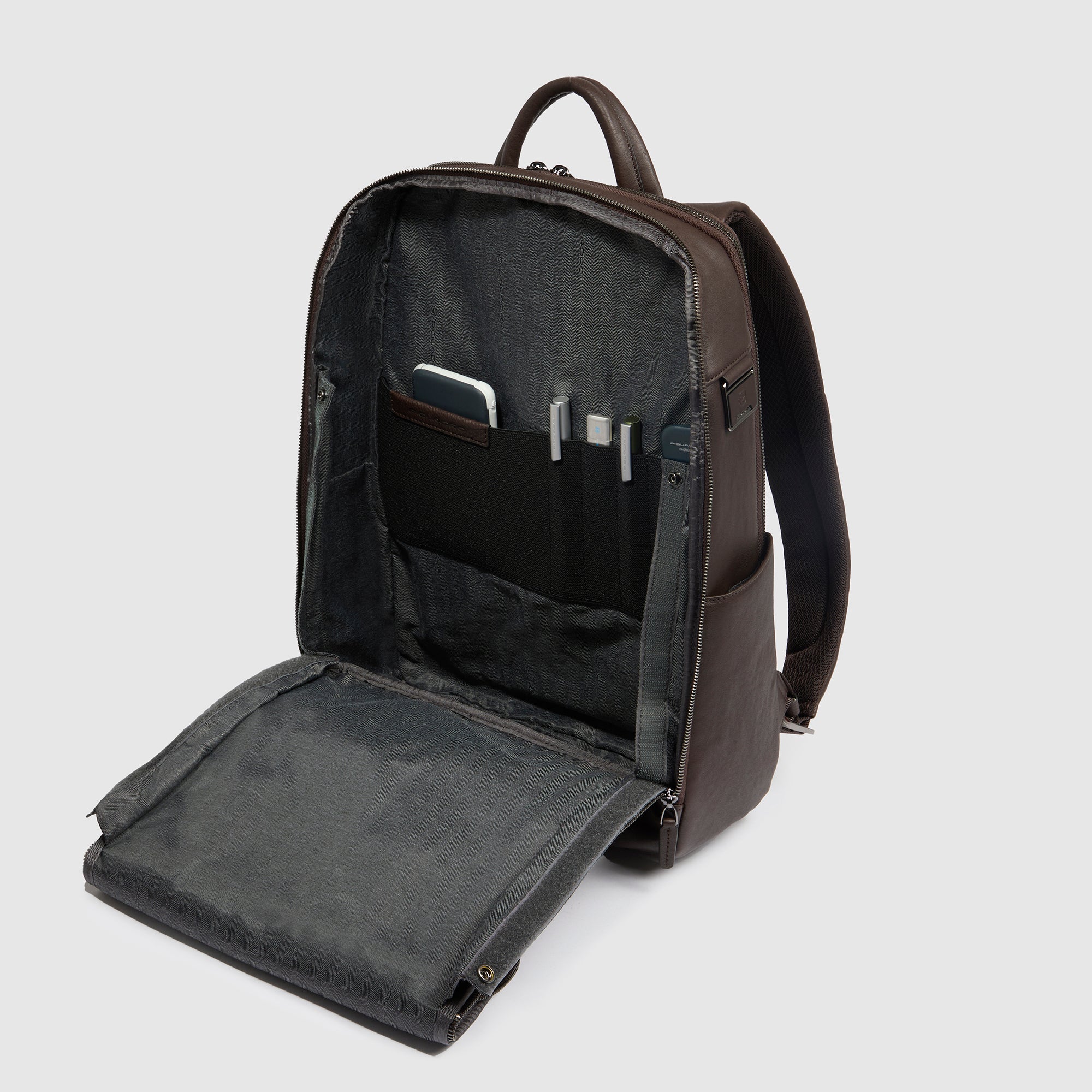 Piquadro Blue Square Rucksack 14 Zoll Schwarz Leder