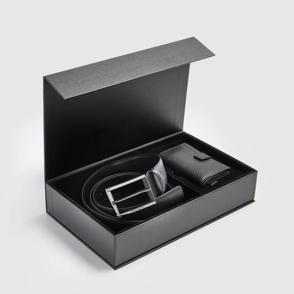 Piquadro Brief Geschenkset Herren Leder Schwarz Box