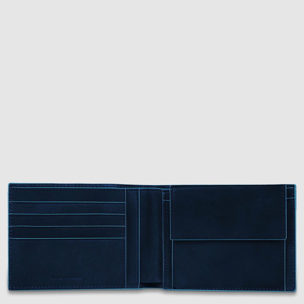 Piquadro Blue Square Geldbörse Herren Leder Blau Münzfach