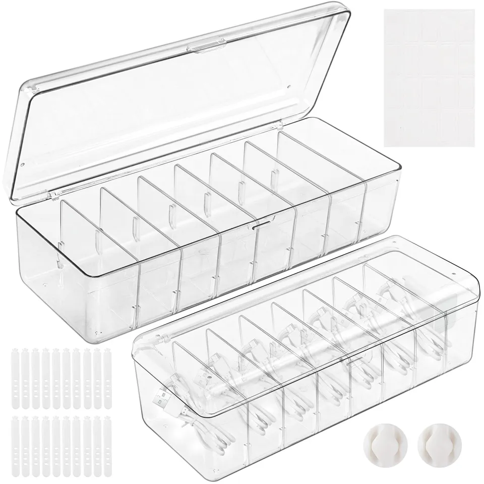 ARVOK Kabel Organizer Box 2er-Set Transparent mit Deckel