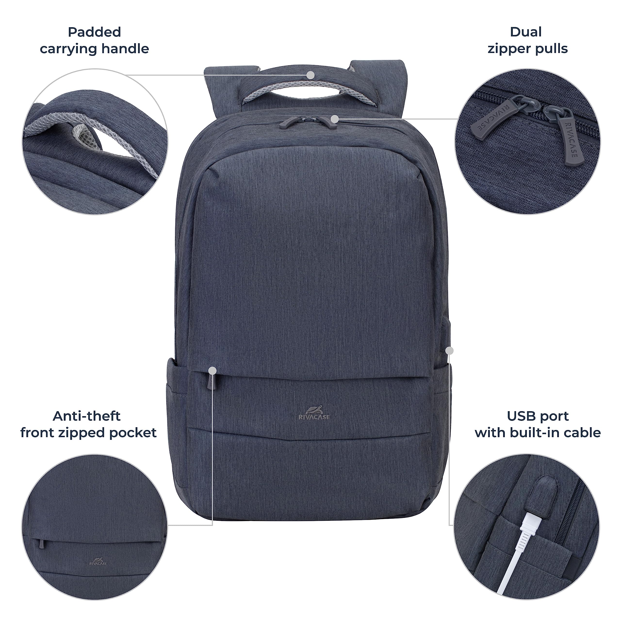 RIVACASE Ulsan 17,3 Zoll Laptoprucksack dunkelgrau USB