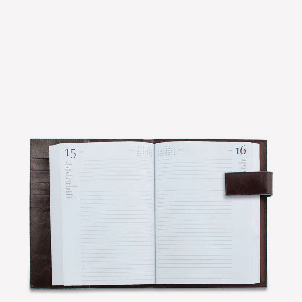 Piquadro Blue Square Agenda Tageskalender Leder Braun Stift