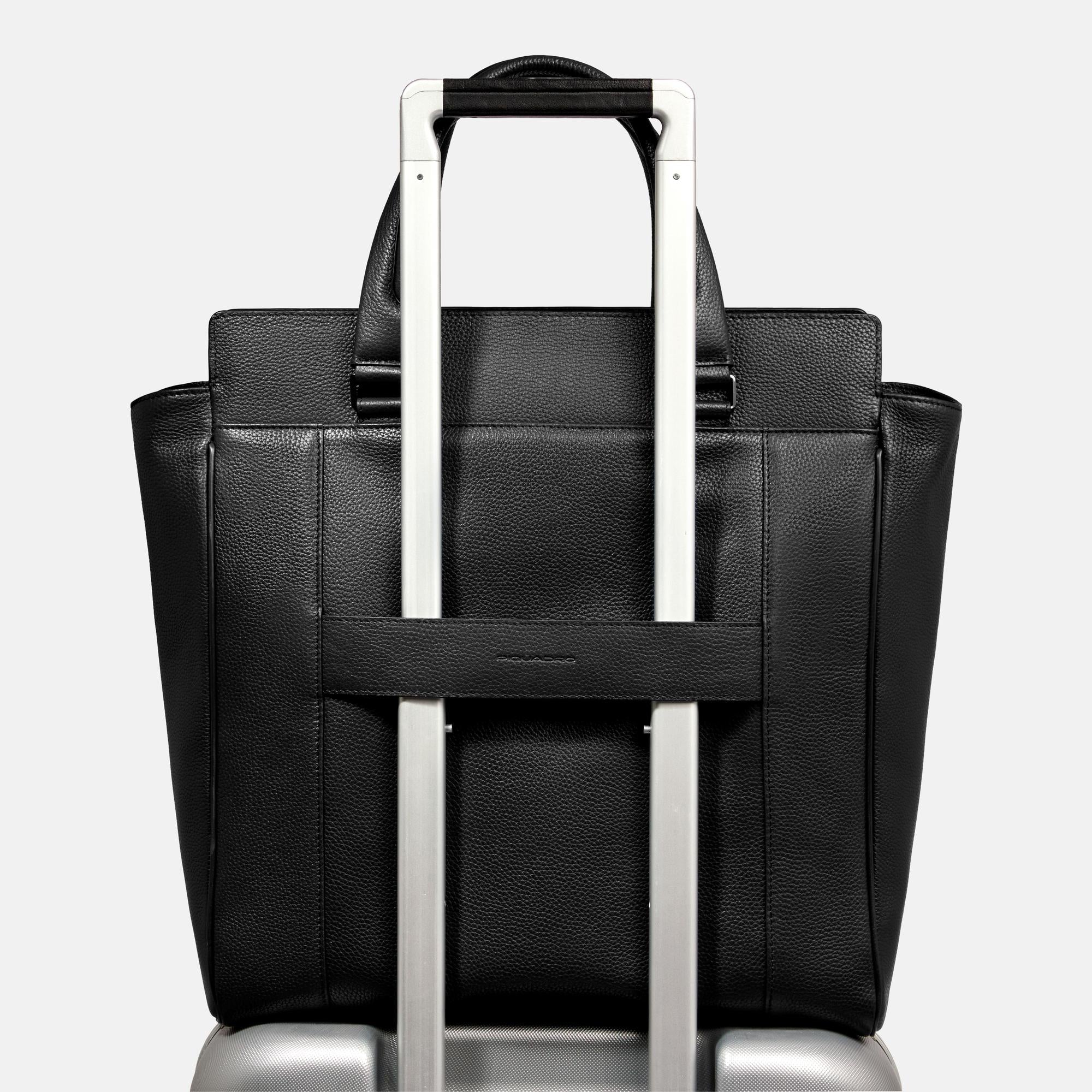 Piquadro Black Square Tote Bag 14 Zoll Leder schwarz Laptop
