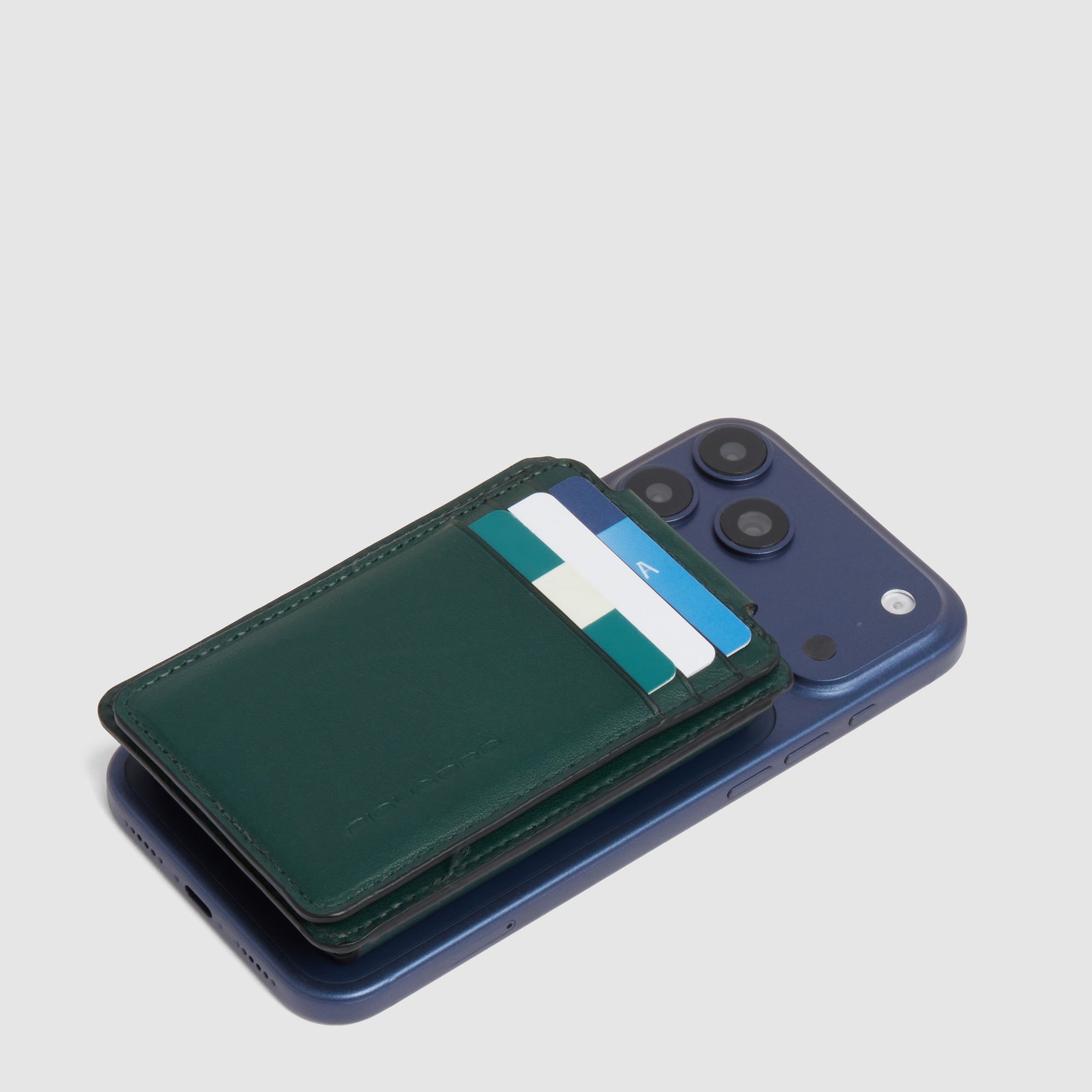 Piquadro BagMotic Kartenetui MagSafe Powerbank Blau Leder