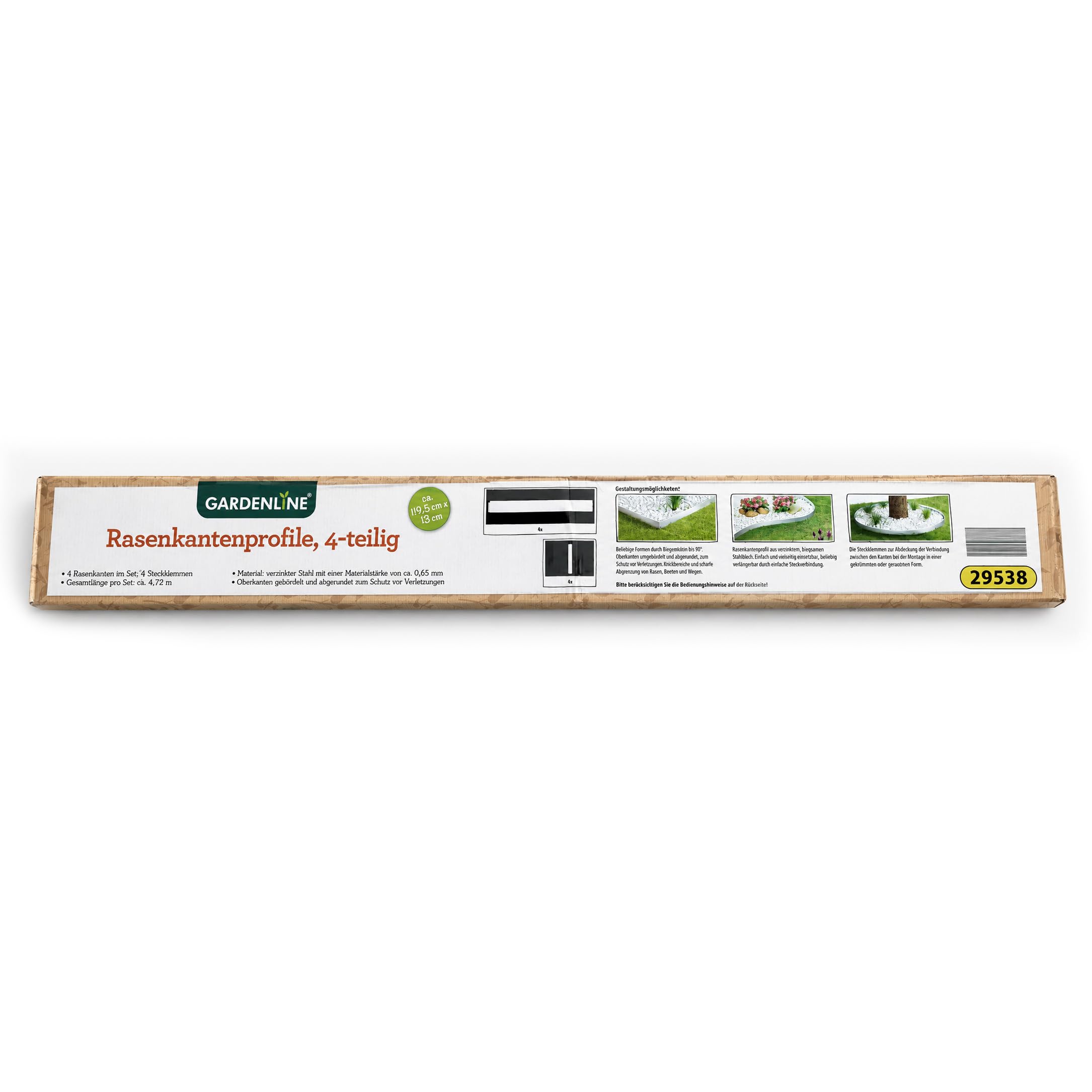Gardenline Rasenkanten 4 Stück Metall verzinkt 119,5x13 cm