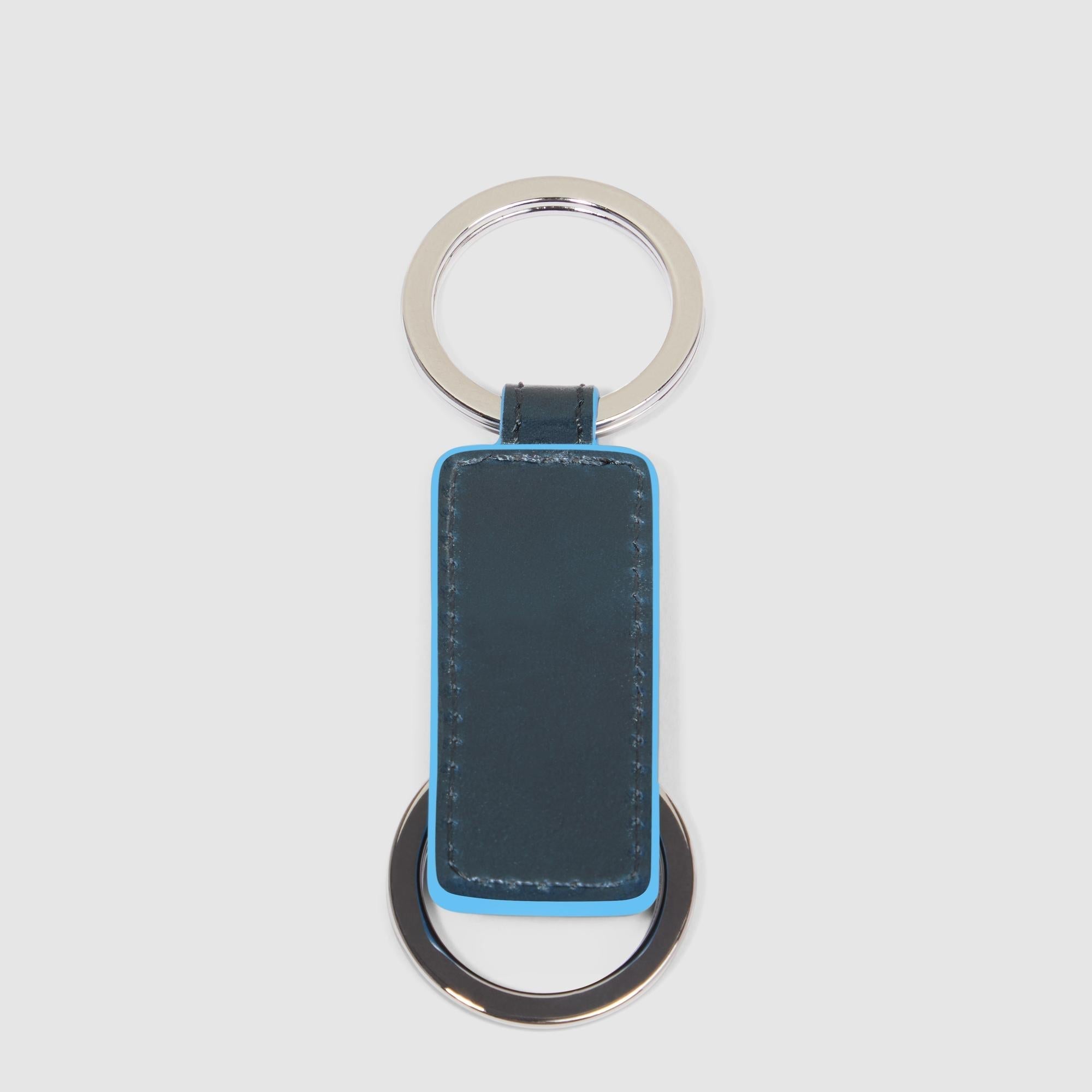 Piquadro Blue Square PCMET Lederschlüsselanhänger Blau Doppelring