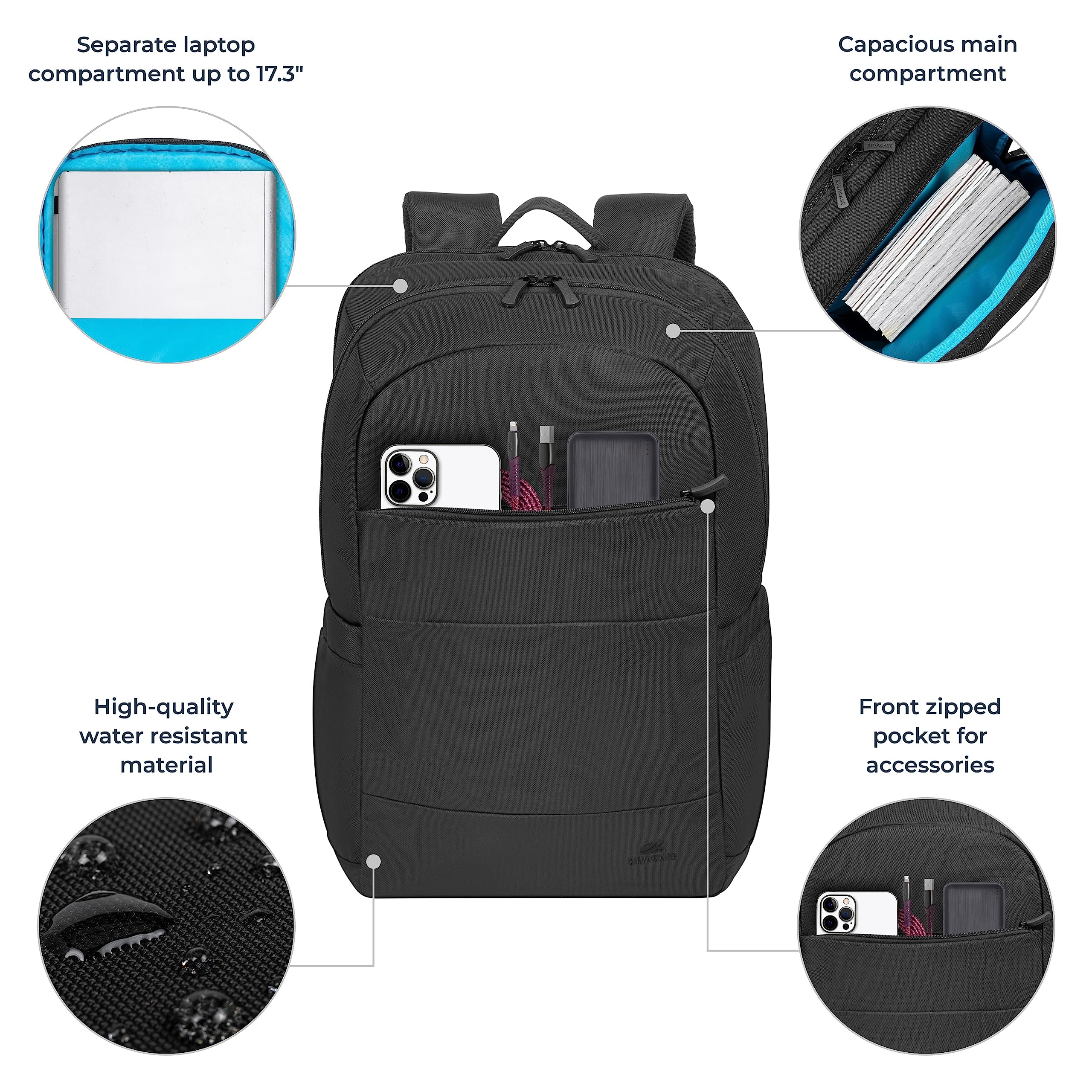 RIVACASE Cardiff Laptop Rucksack 17,3 Zoll 22L Schwarz